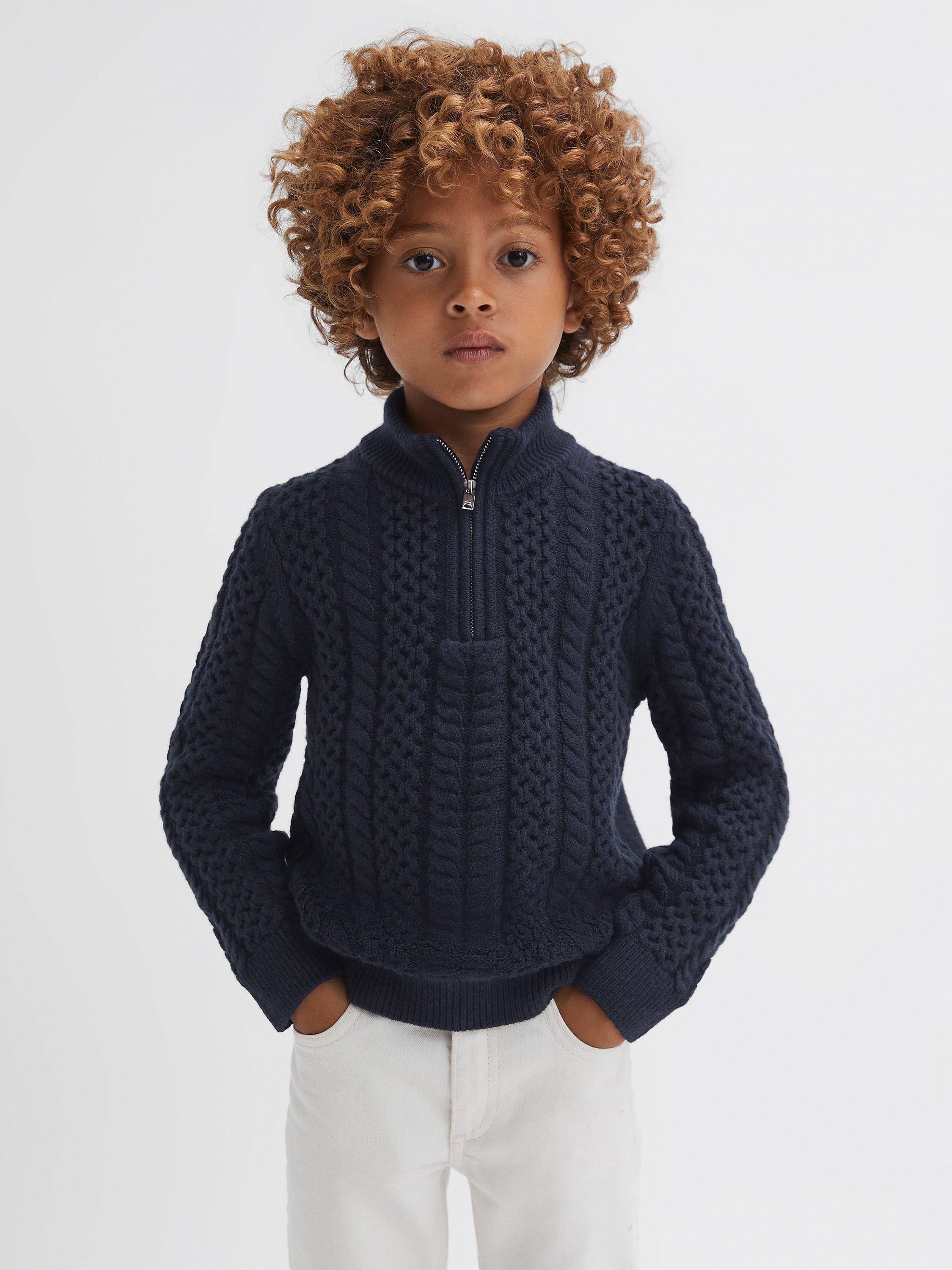 Reiss Kids' Bantham Knitted Half Zip Jumper, Navy
