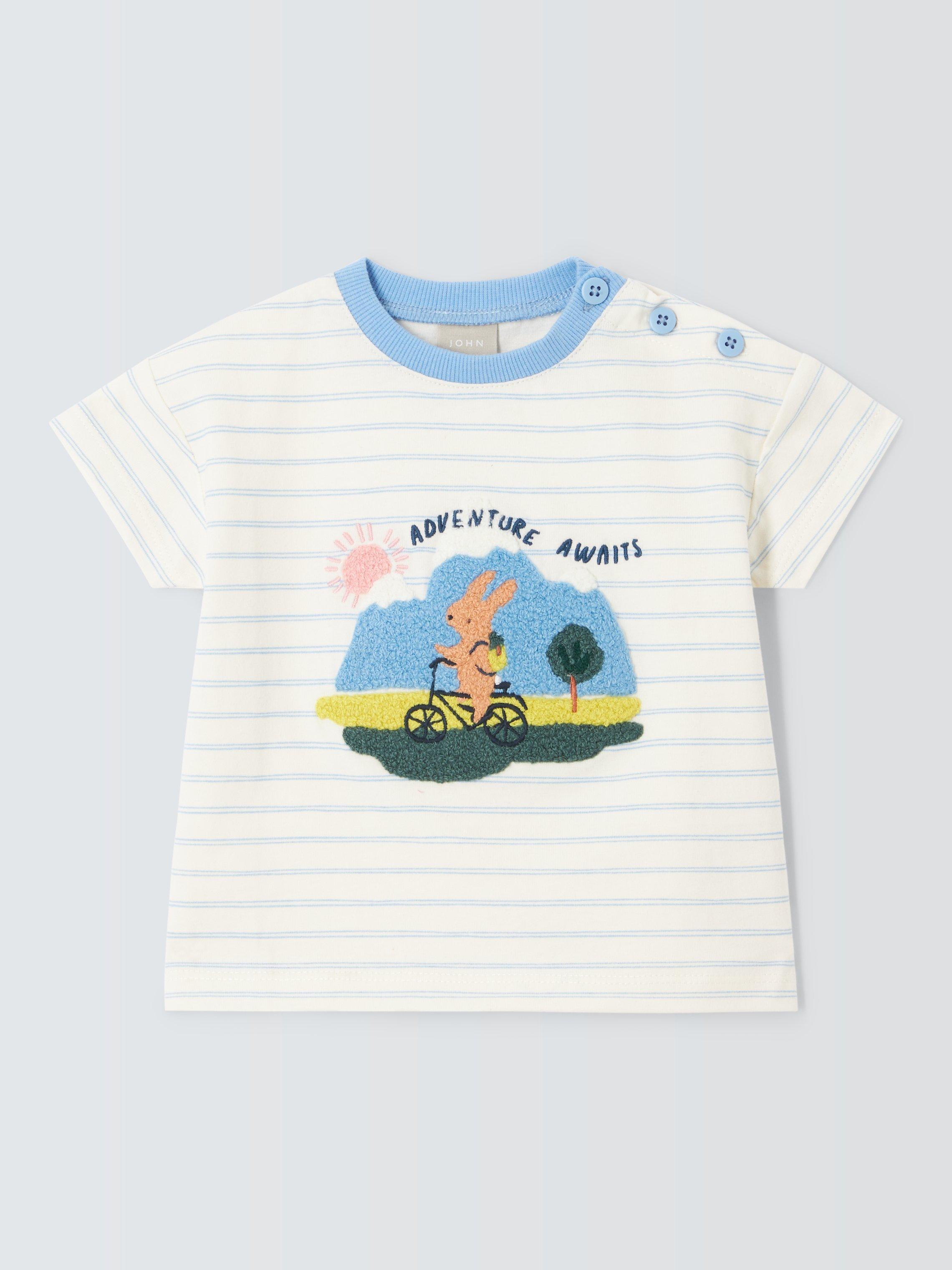 John Lewis Baby Adventure Awaits Stripe T-Shirt, White/Multi