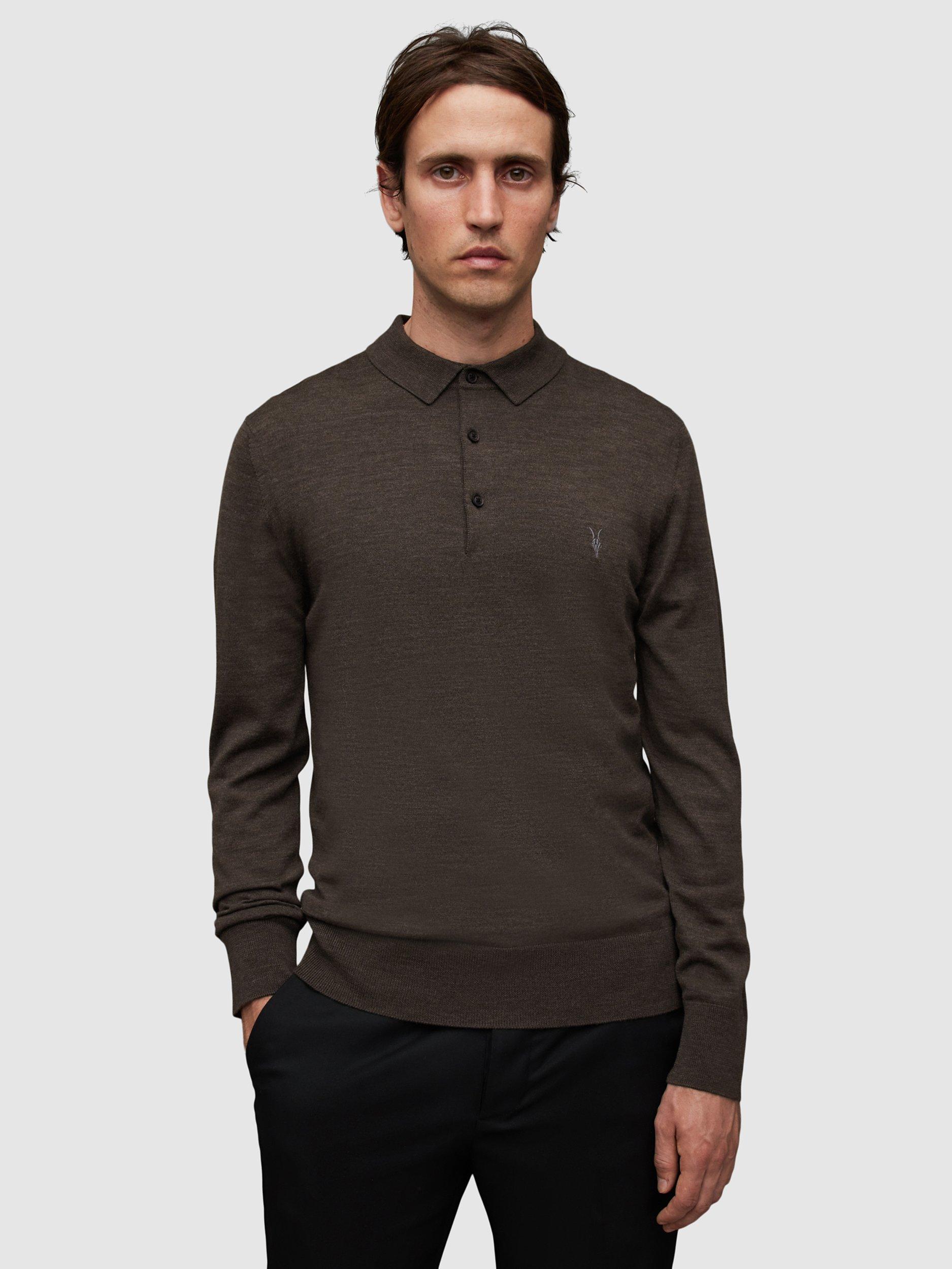 AllSaints Mode Merino Polo Shirt, Rye Grass Green Ml