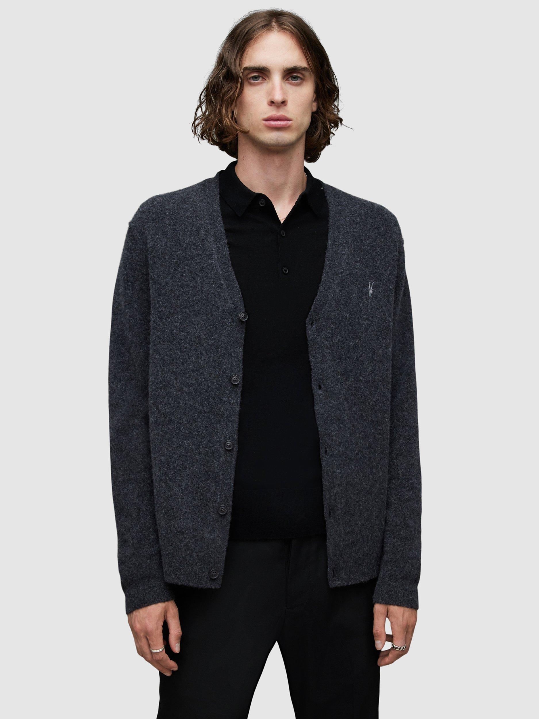 AllSaints Statten Wool Blend Cardigan, Cinder Black Marl