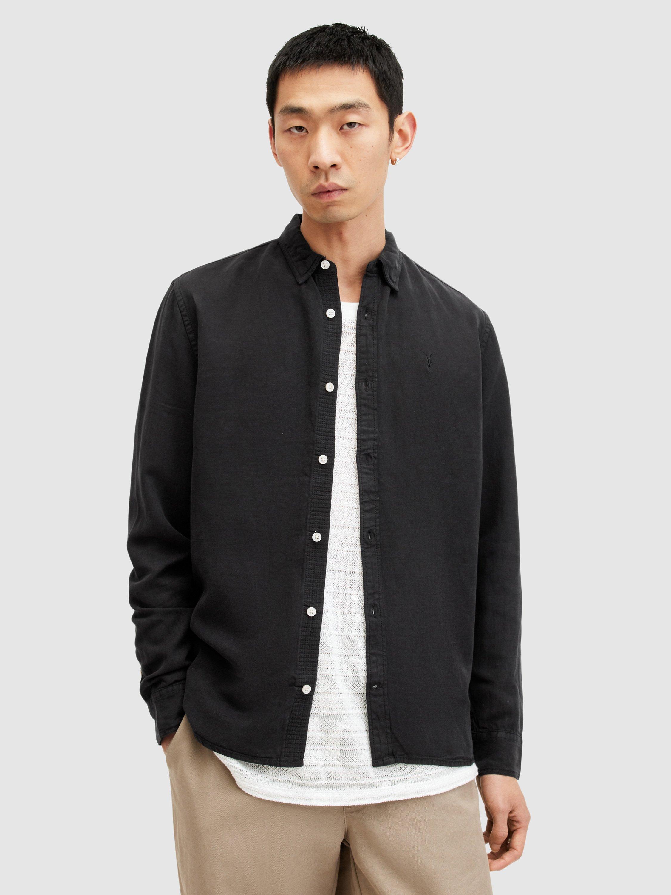 AllSaints Laguna Regular Fit Linen Blend Shirt, Washed Black, XS