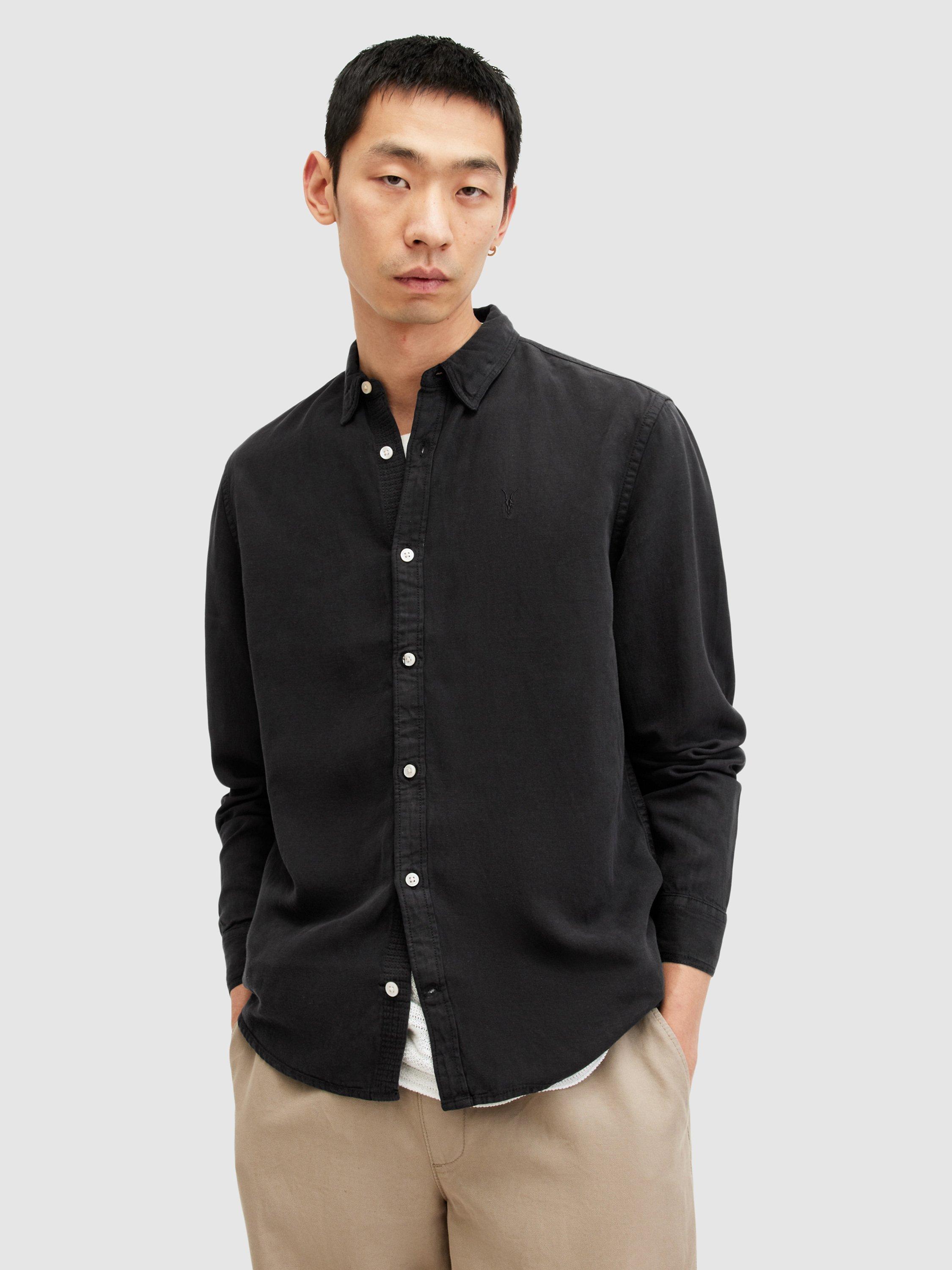 AllSaints Laguna Regular Fit Linen Blend Shirt, Washed Black, XS