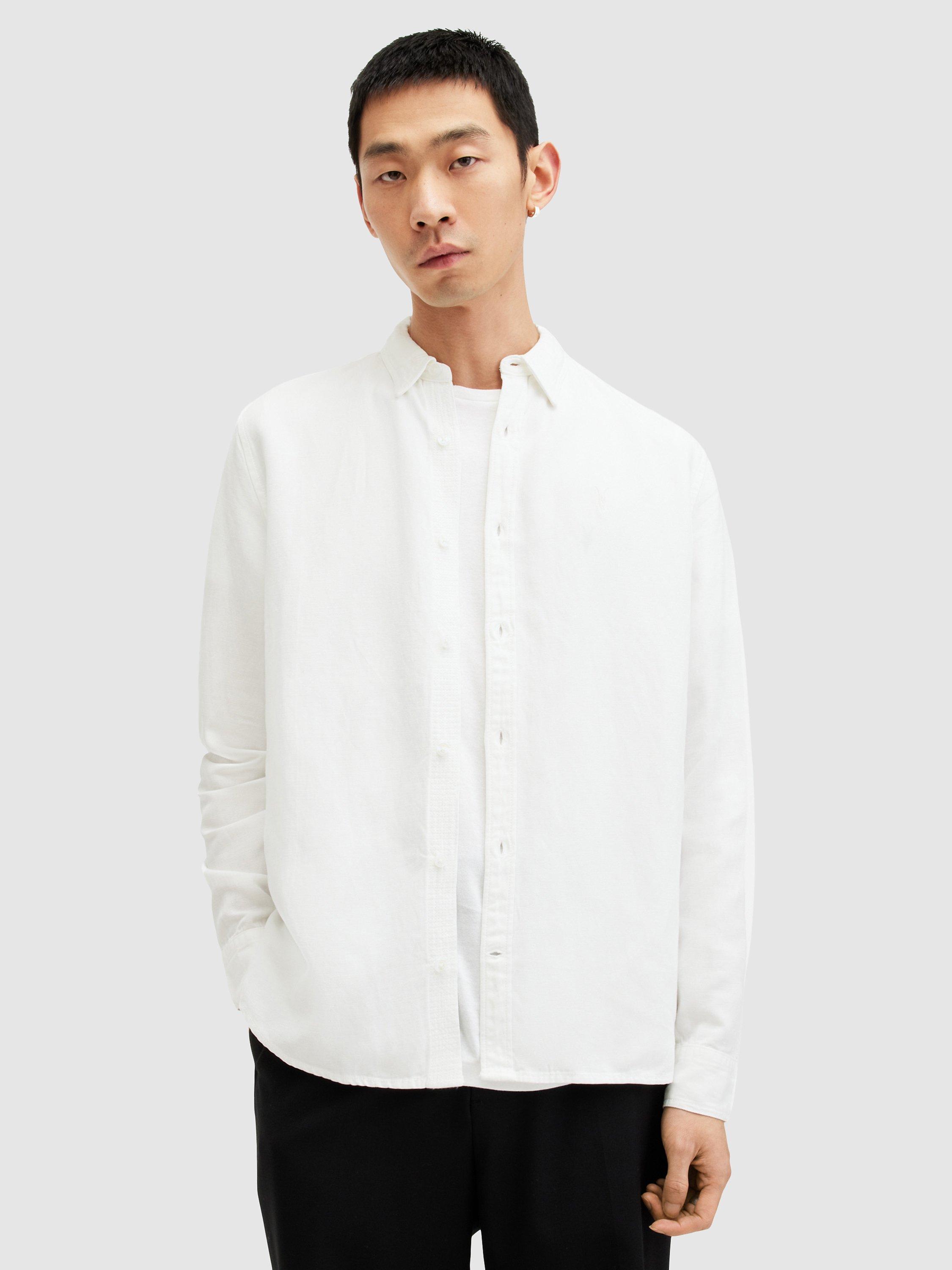 AllSaints Laguna Regular Fit Linen Blend Shirt, Optic White