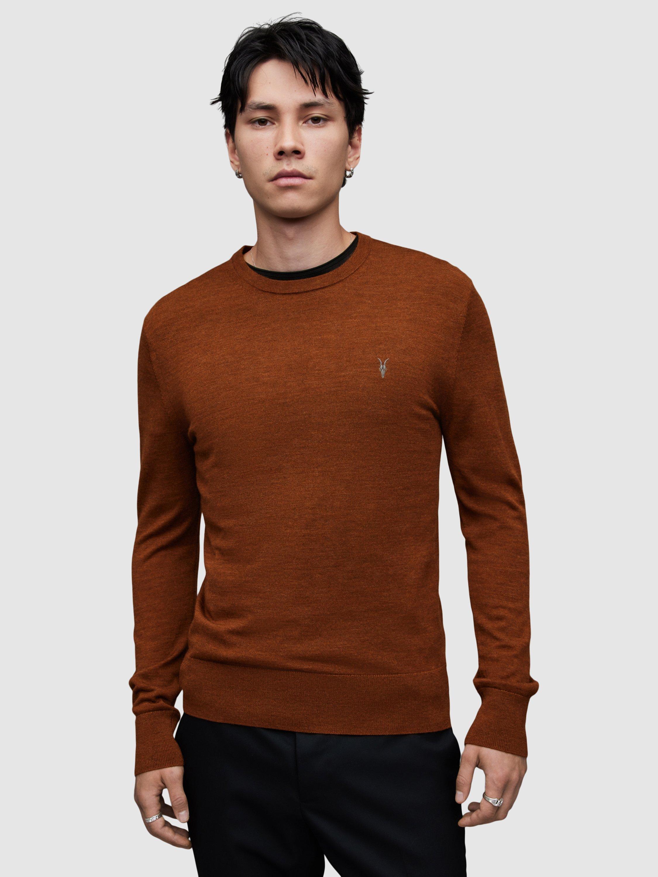AllSaints Mode Merino Crew Neck Jumper, Rust Brown Marl