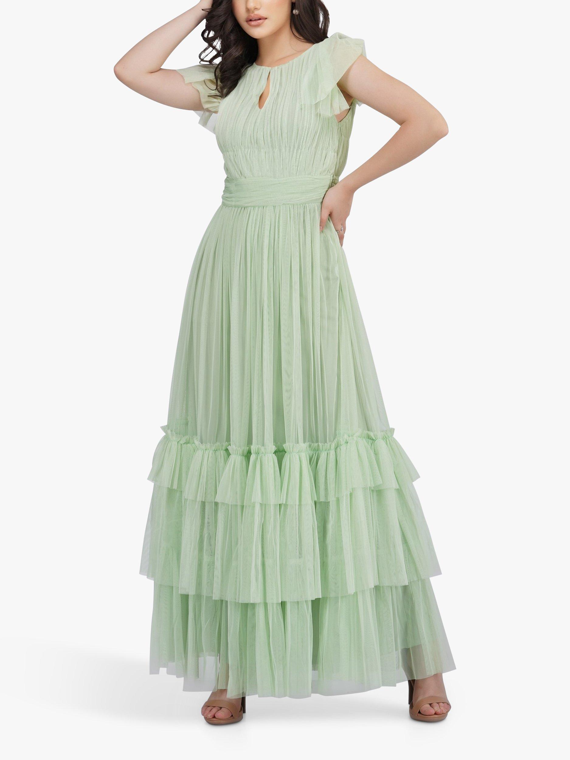 Lace & Beads Diva Gathered Maxi Dress, Sage Green