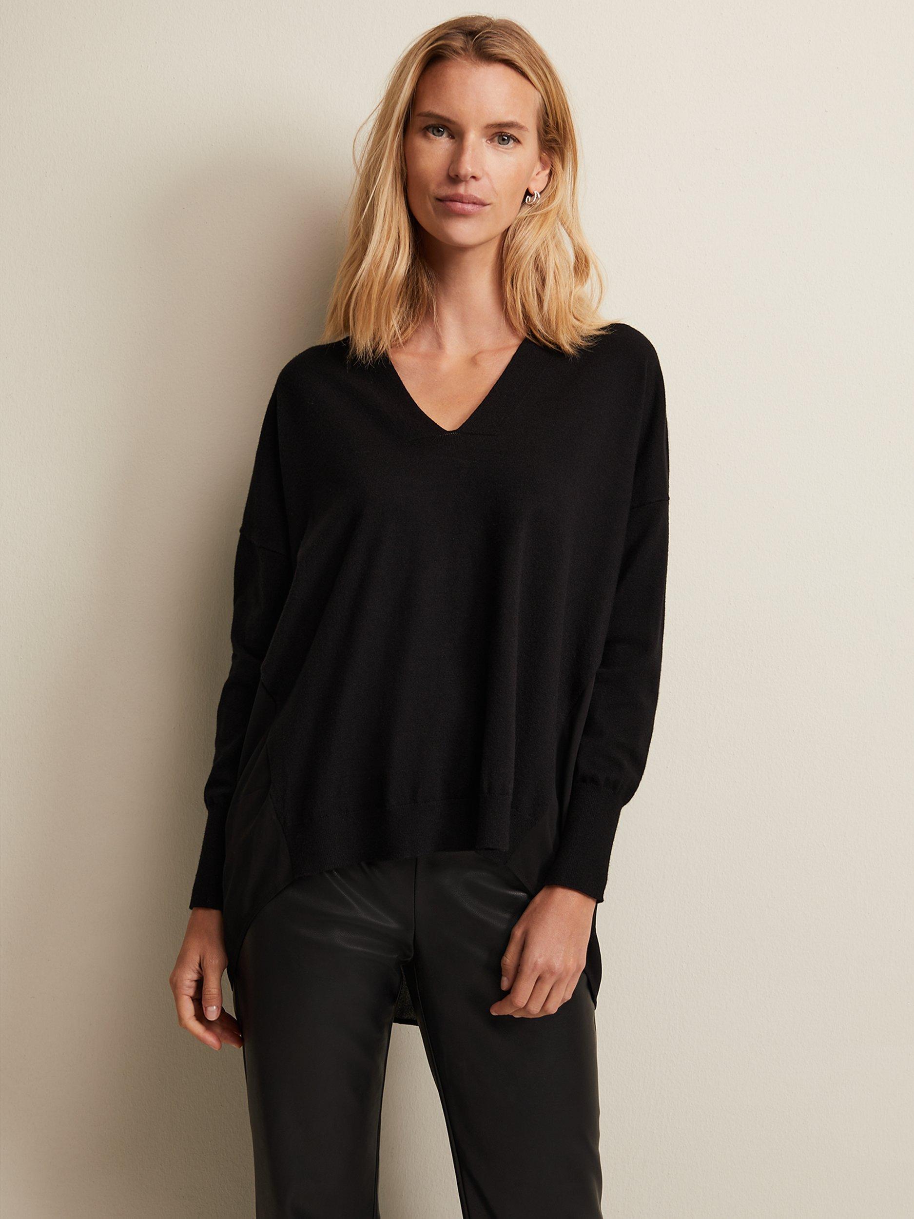 Phase Eight Flora V-Neck Top, Black