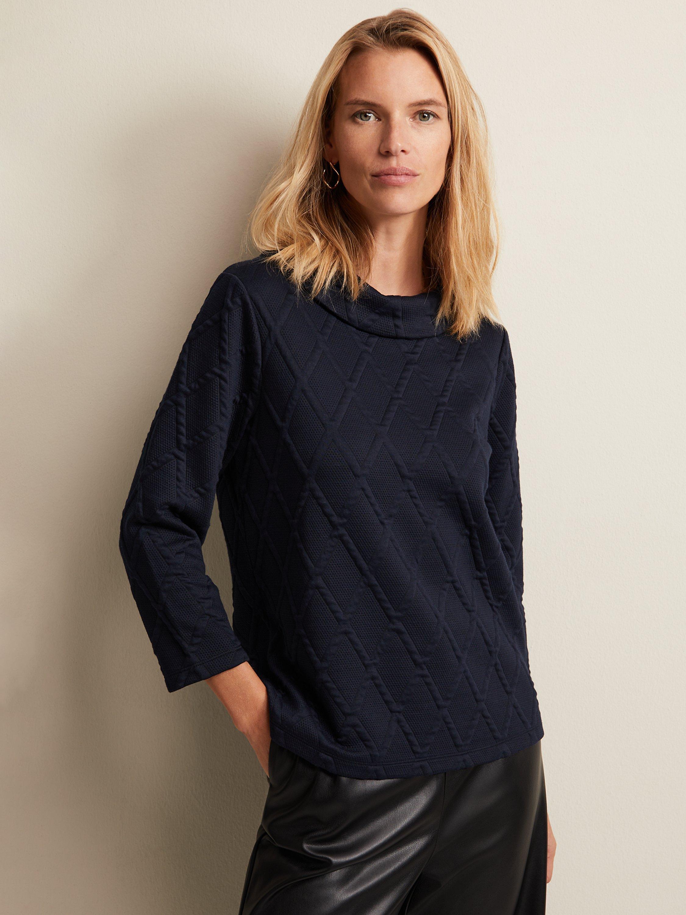 Phase Eight Alira Textured Roll Neck Jumper, Navy