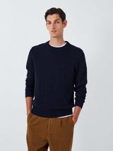 John Lewis Cashmere Cable Knit Crew Neck Jumper, Navy