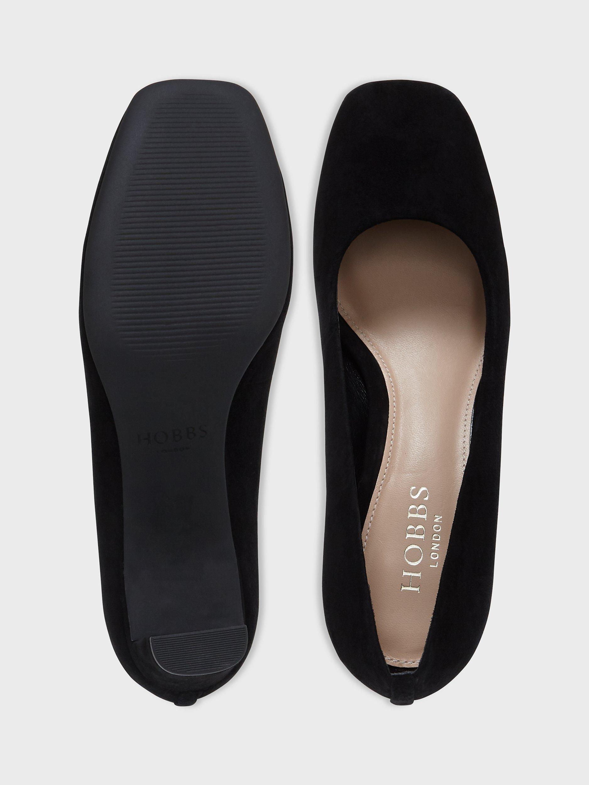 Product image 4 of 6, which shows Hobbs Myra Block Heel Court Shoes, Black Suede, 3