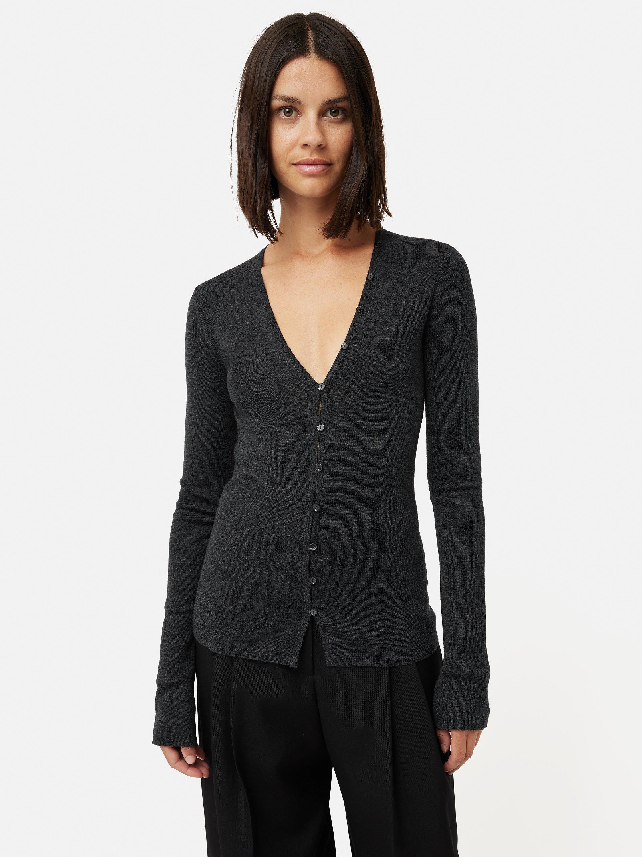 Jigsaw Superfine Merino Cardigan, Charcoal