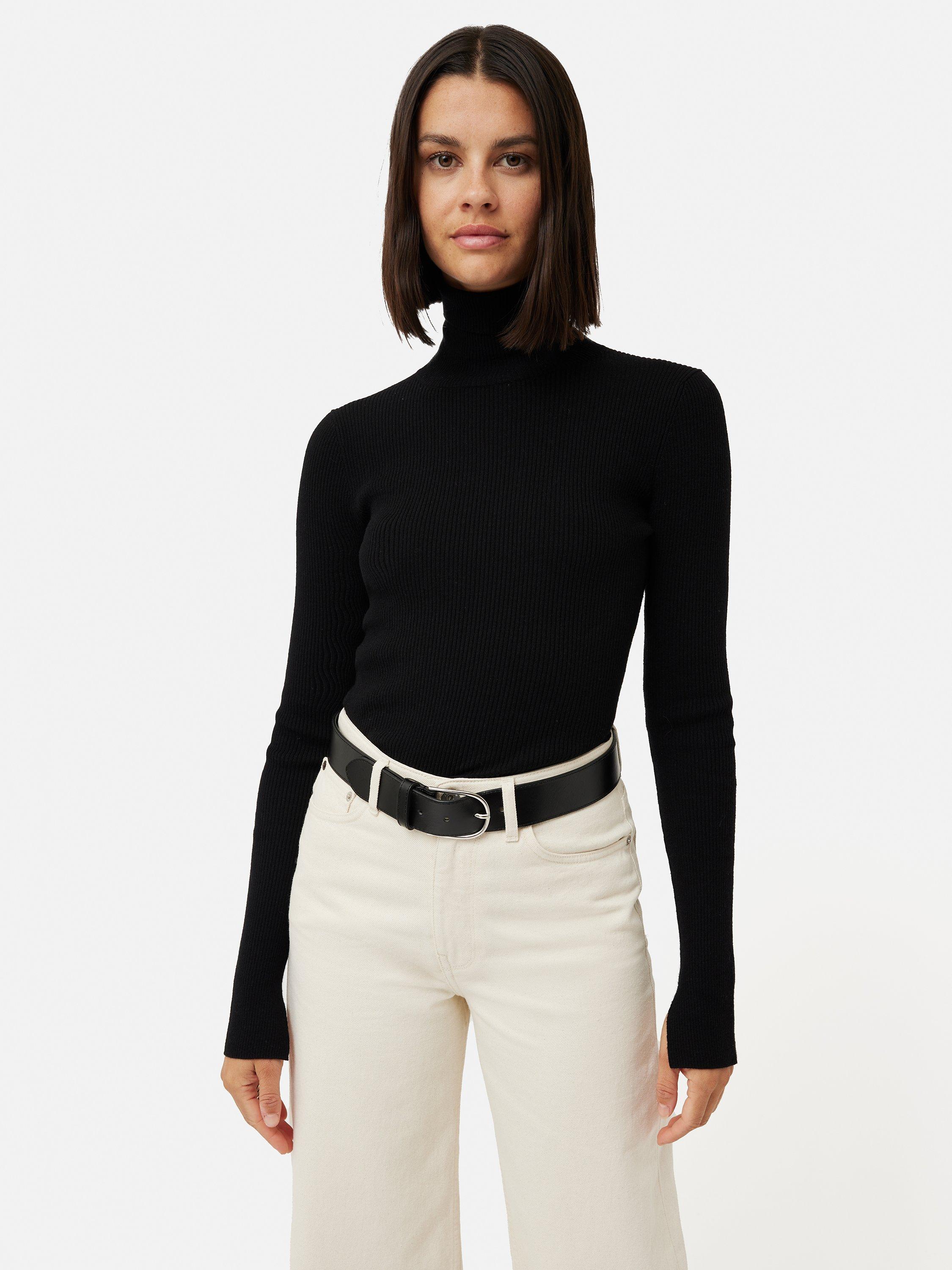 Jigsaw Back Slash Detail Polo Neck Jumper Black