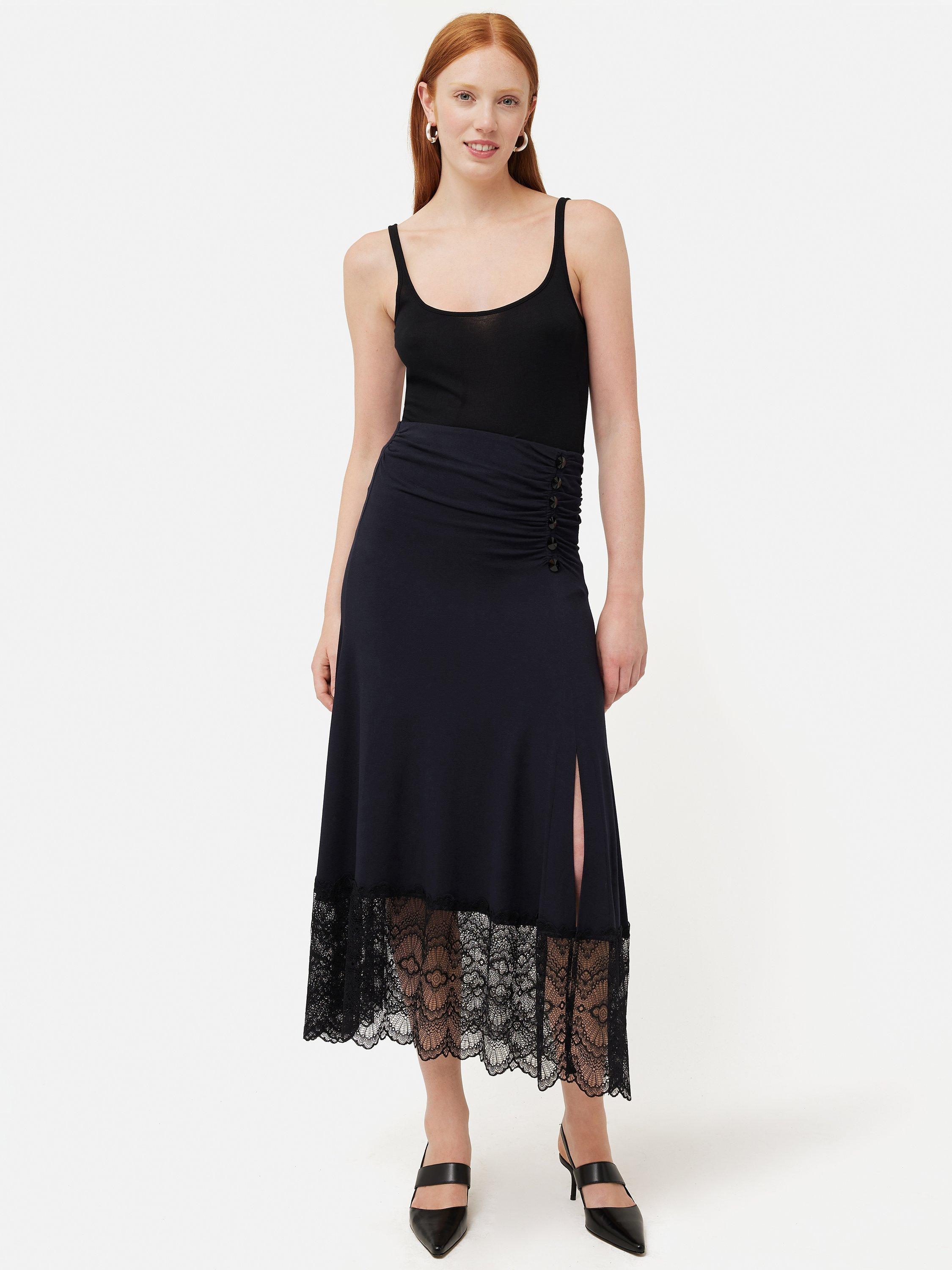 Jigsaw Lace Hem Jersey Skirt, Navy