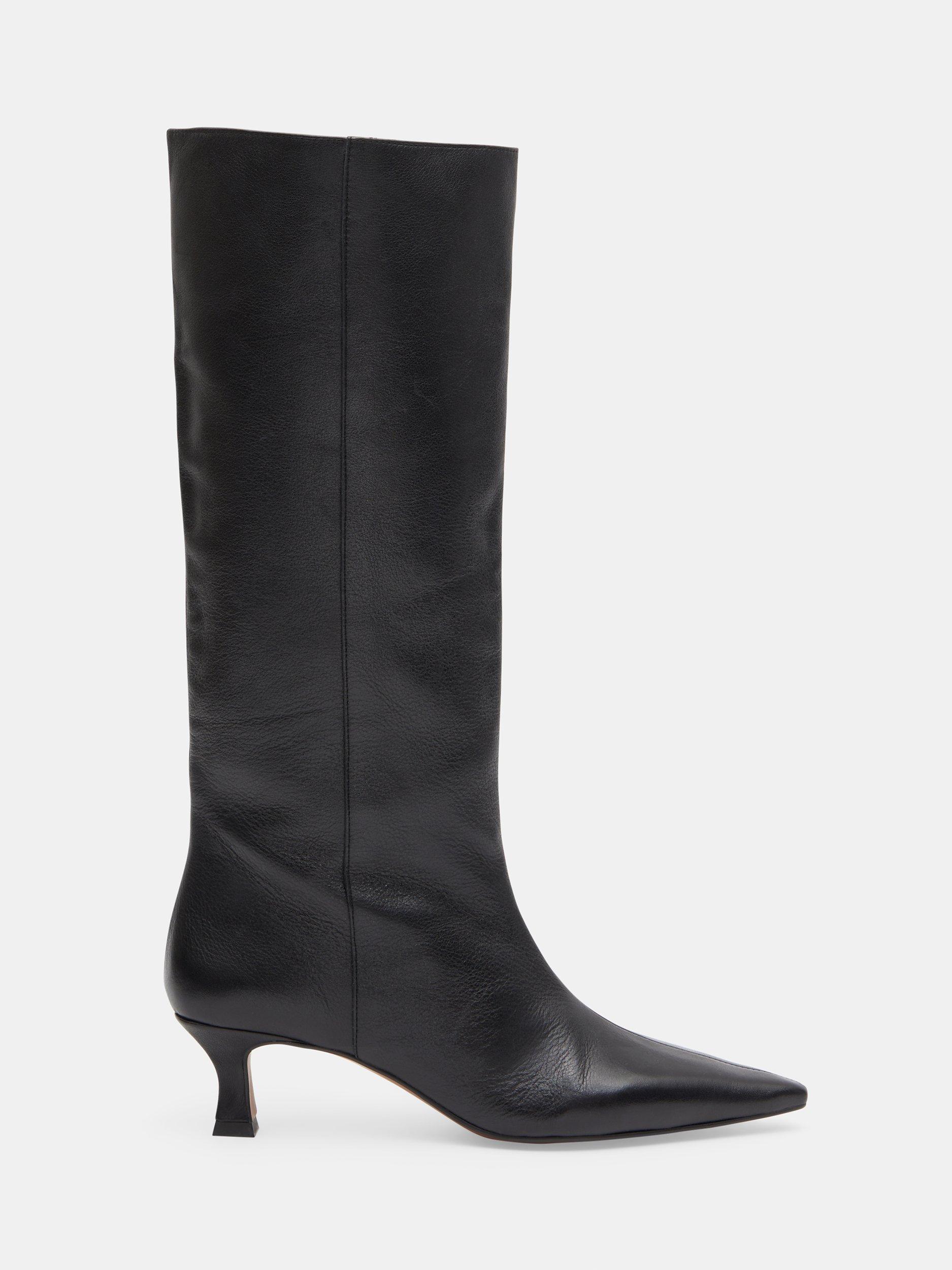 Product image 1 of 5, which shows HUSH Camila Leather Kitten Heel Knee Boots, Black, 3