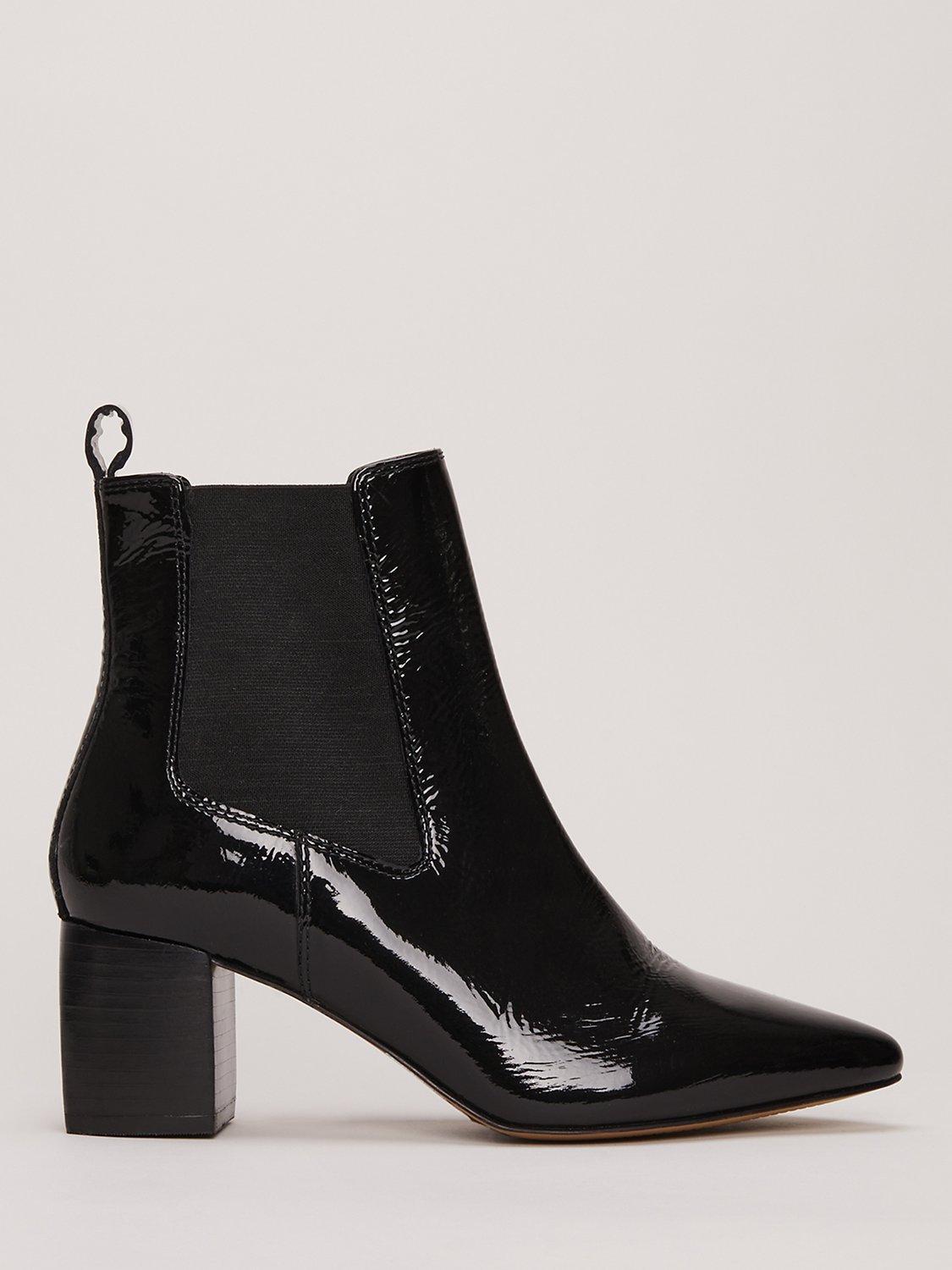 Phase Eight Block Heel Leather Ankle Boots Black Patent