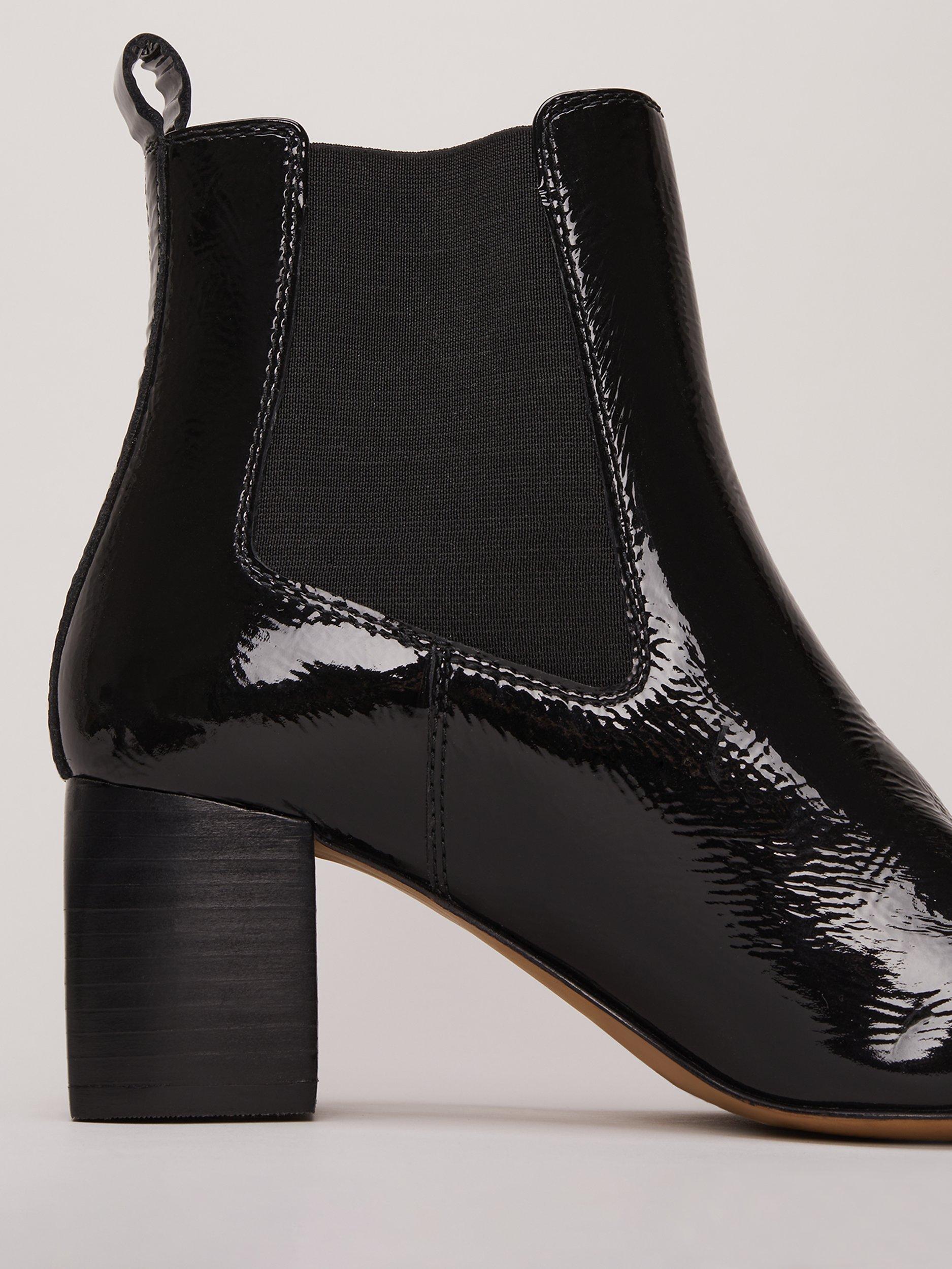 Phase Eight Block Heel Leather Ankle Boots Black Patent