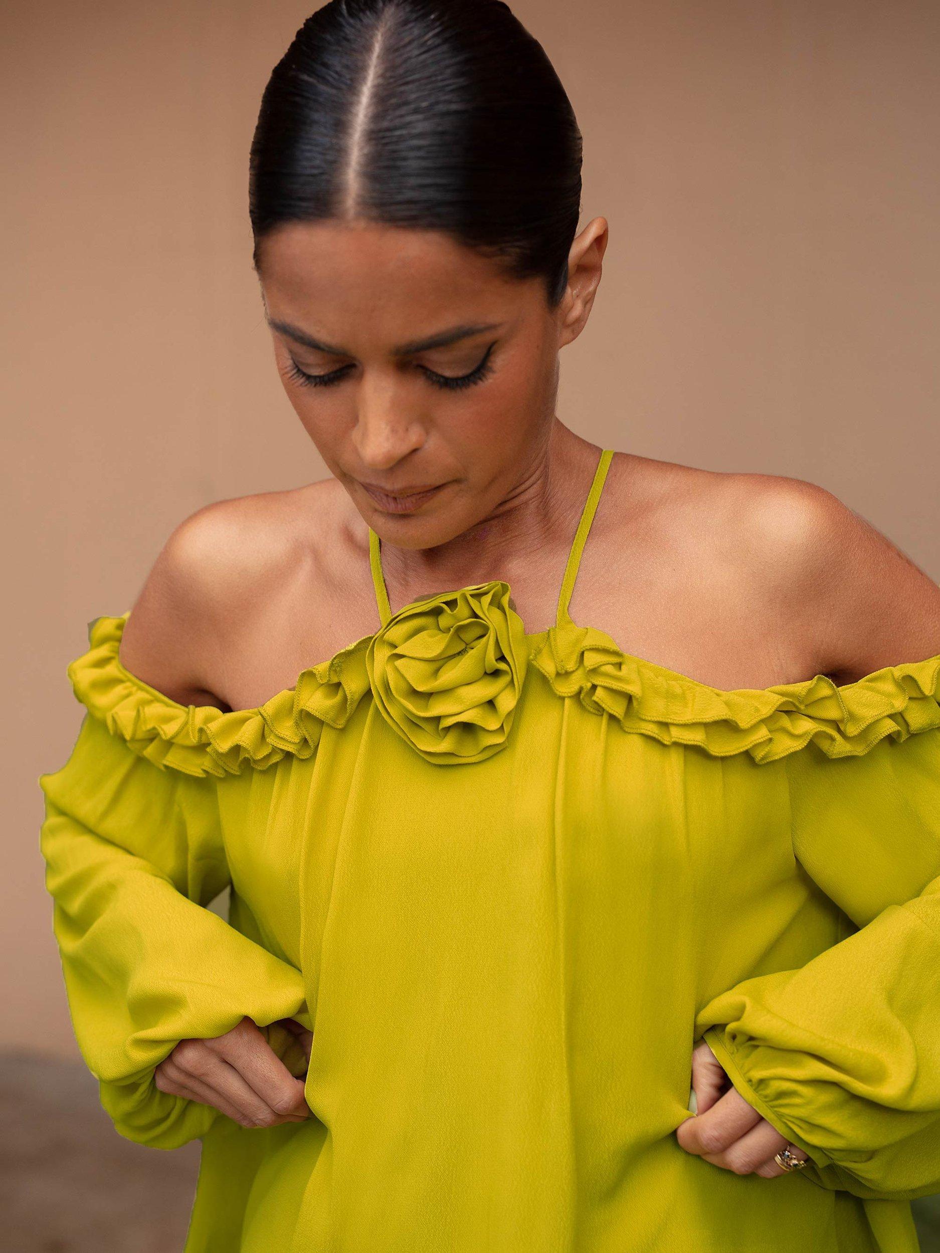 Ro&Zo Ochre Corsage Halter Top, Yellow