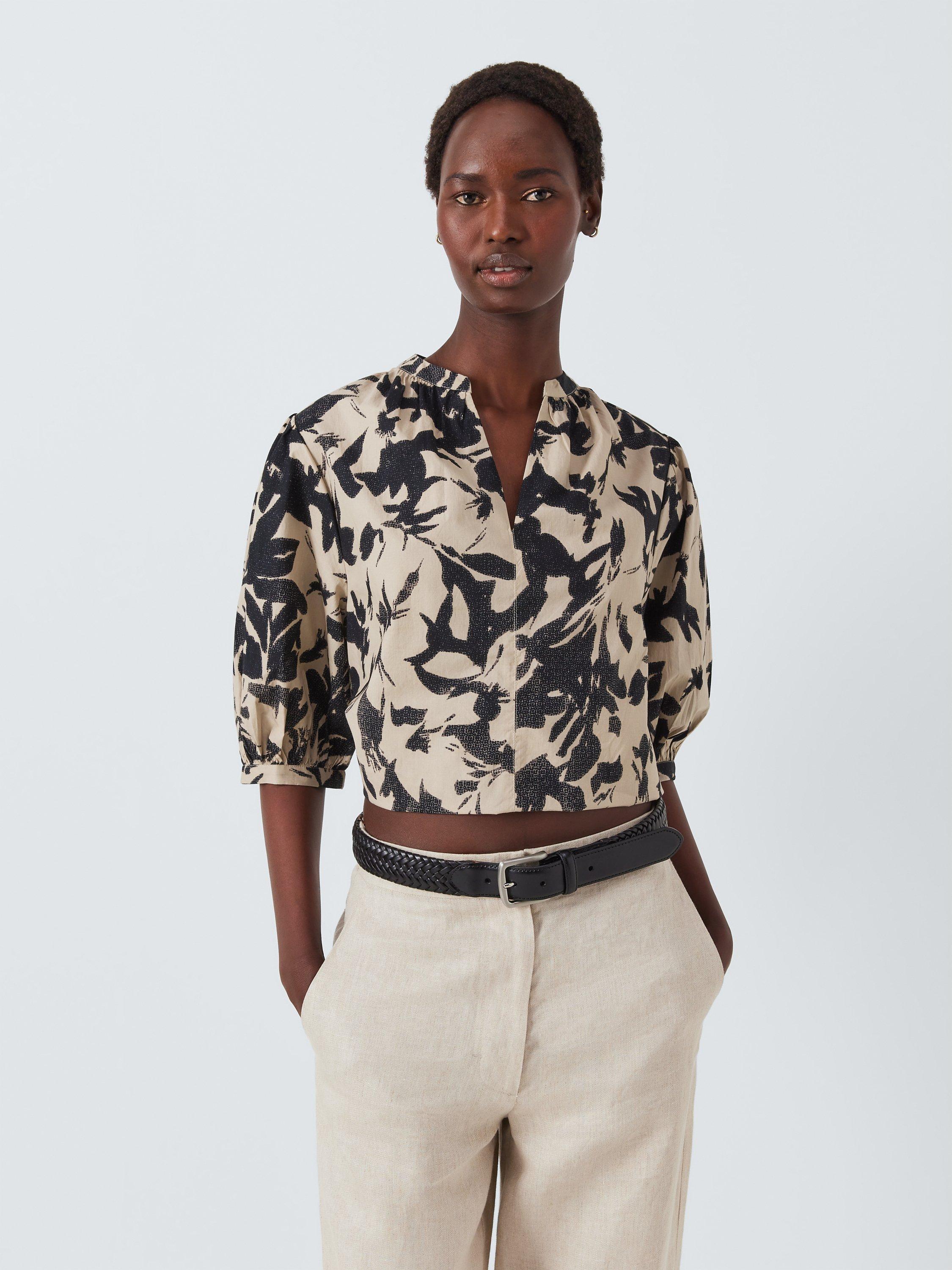 John Lewis Resort Bloom Blouse, Black/Natural