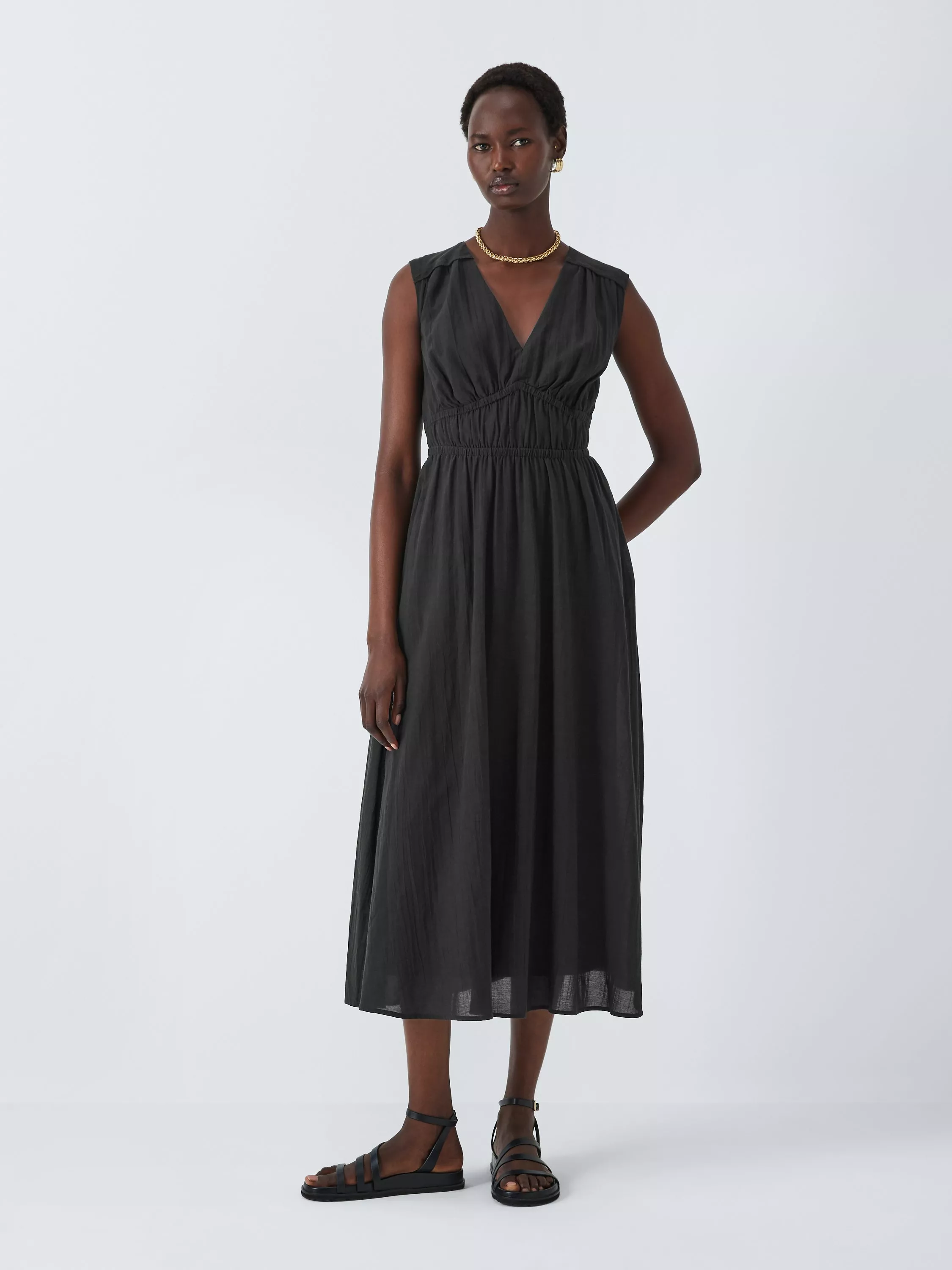 John Lewis Crinkle Cotton Blend Sleeveless Dress Black