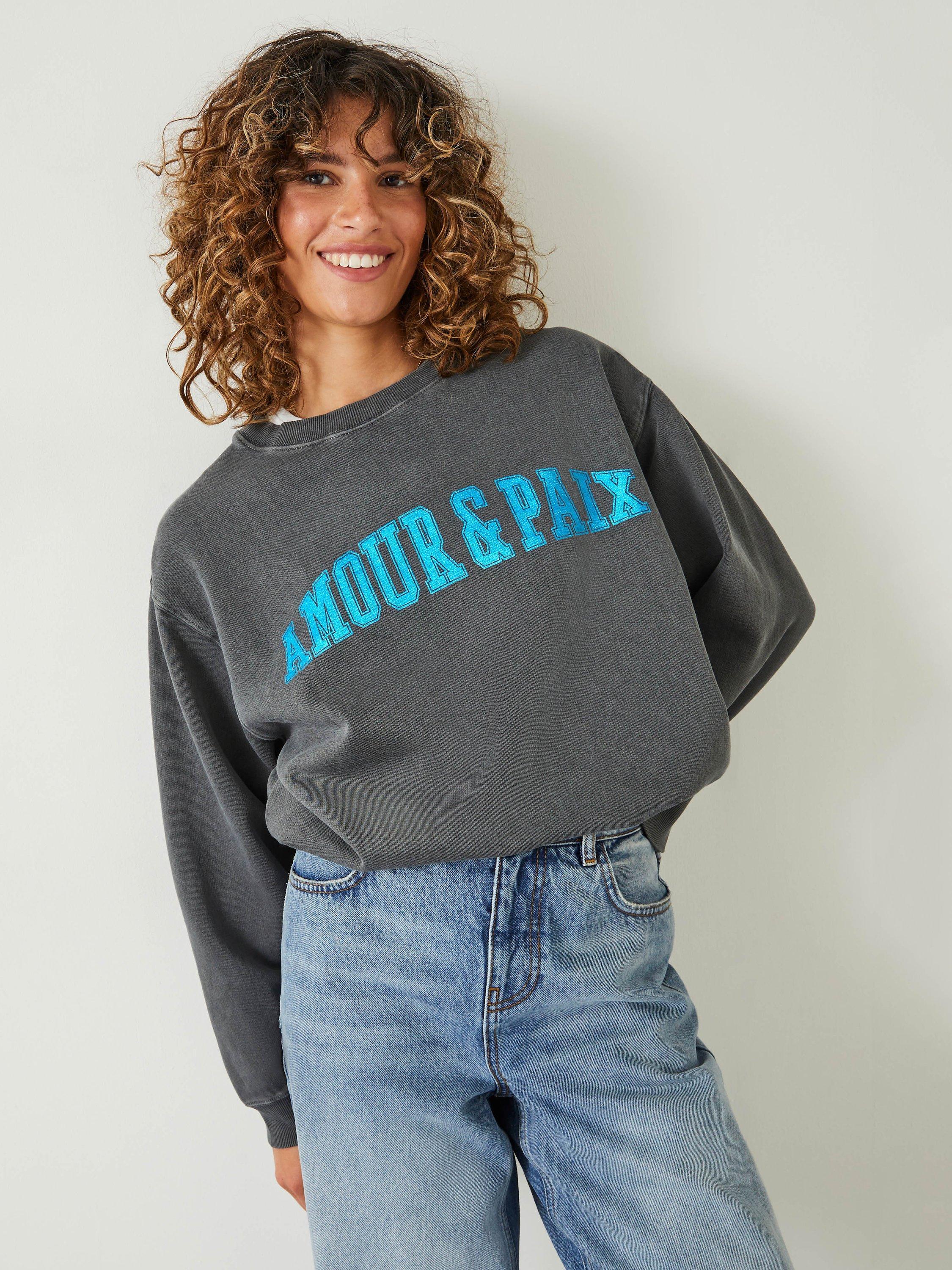 HUSH L'Amour & Paix Sweatshirt, Dark Grey/Blue