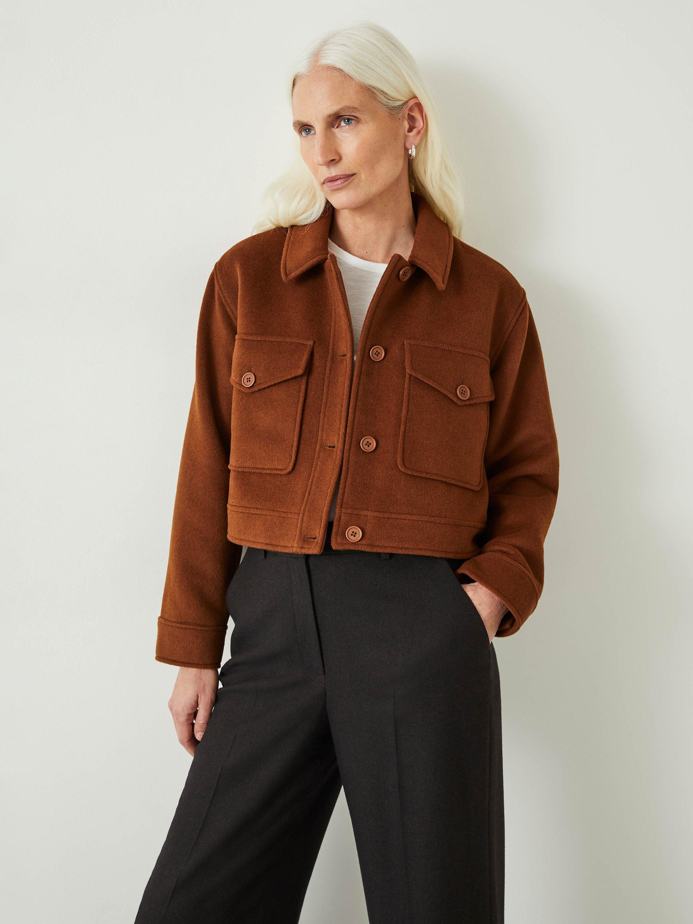Product image 1 of 5, which shows HUSH Taylah Wool Blend Cropped Jacket, Ginger, 14