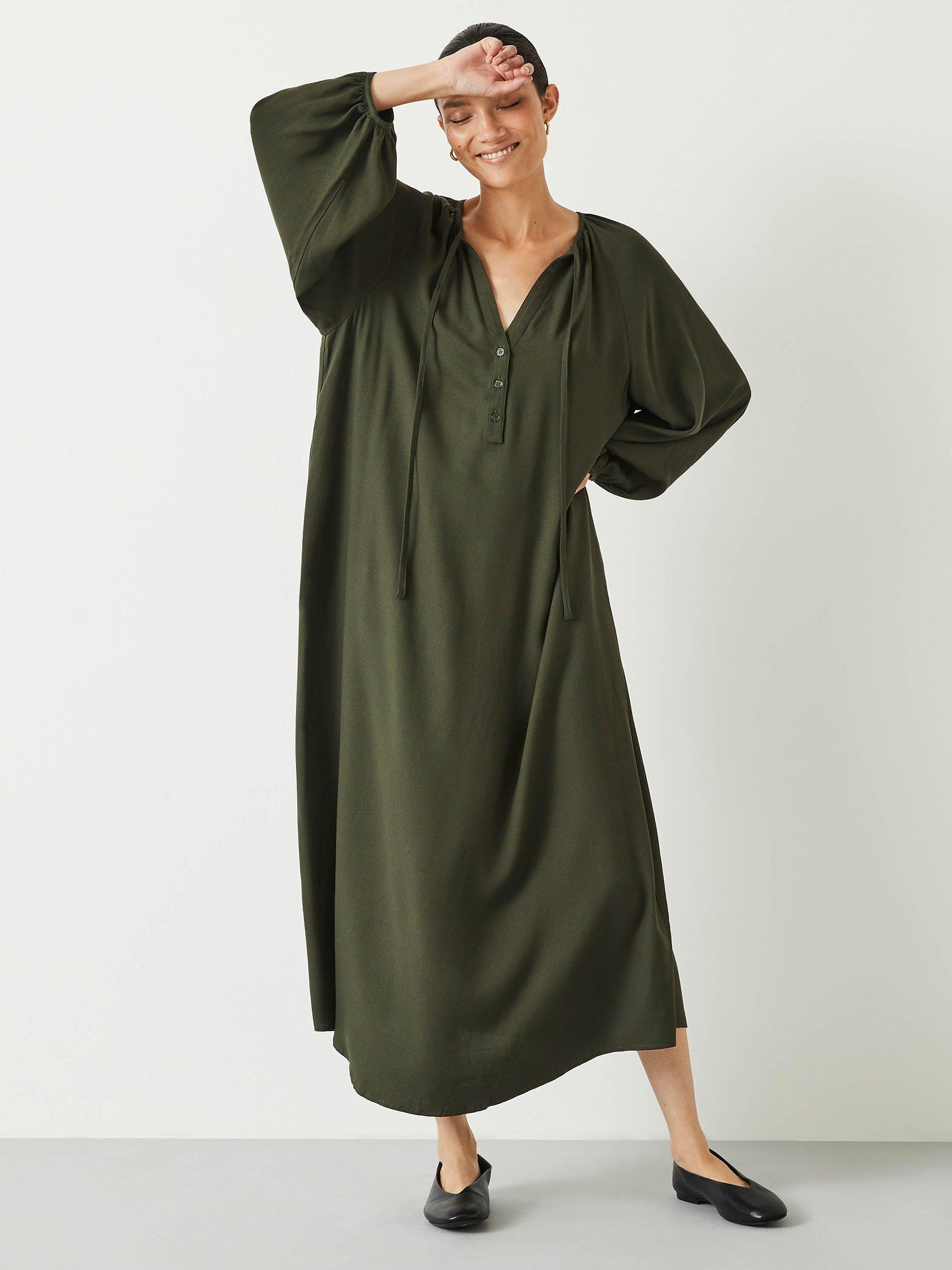 HUSH Leilani Gathered Midi Dress, Dark Green