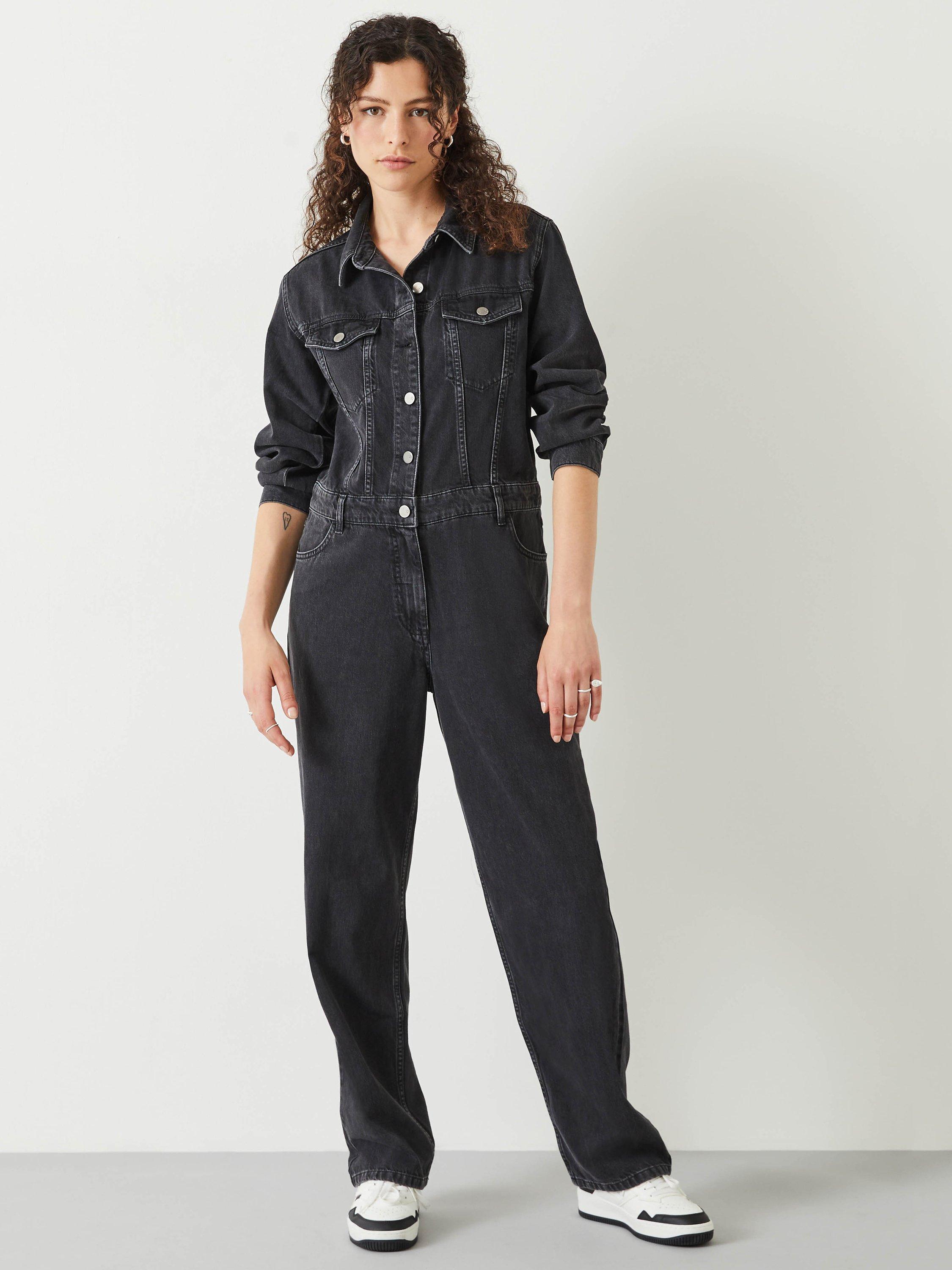 HUSH Celia Denim Boilersuit, Washed Black