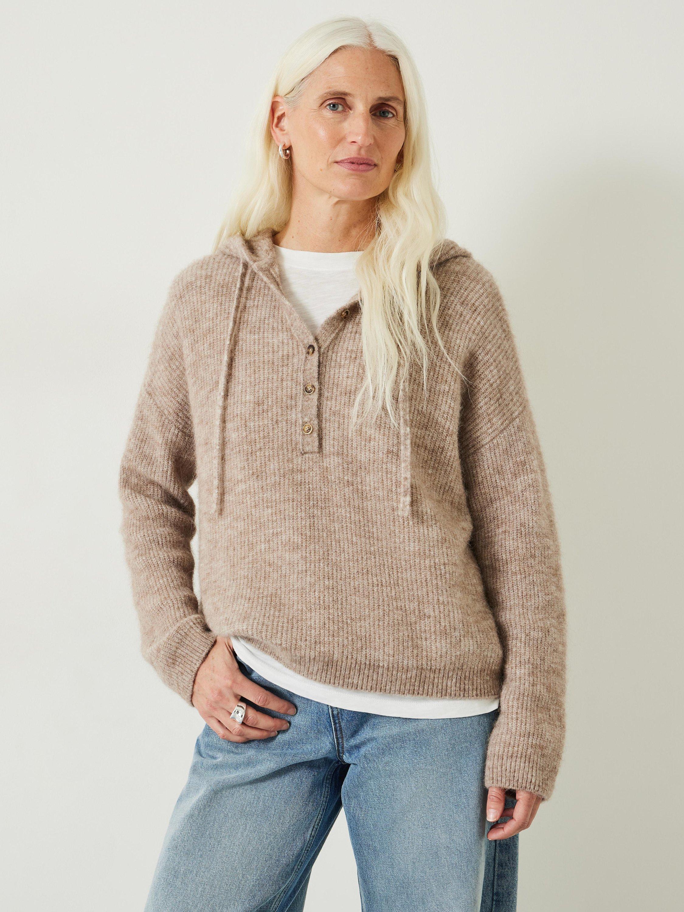 Product image 1 of 5, which shows HUSH Halle Rib Knit Hoodie, Antler, XS