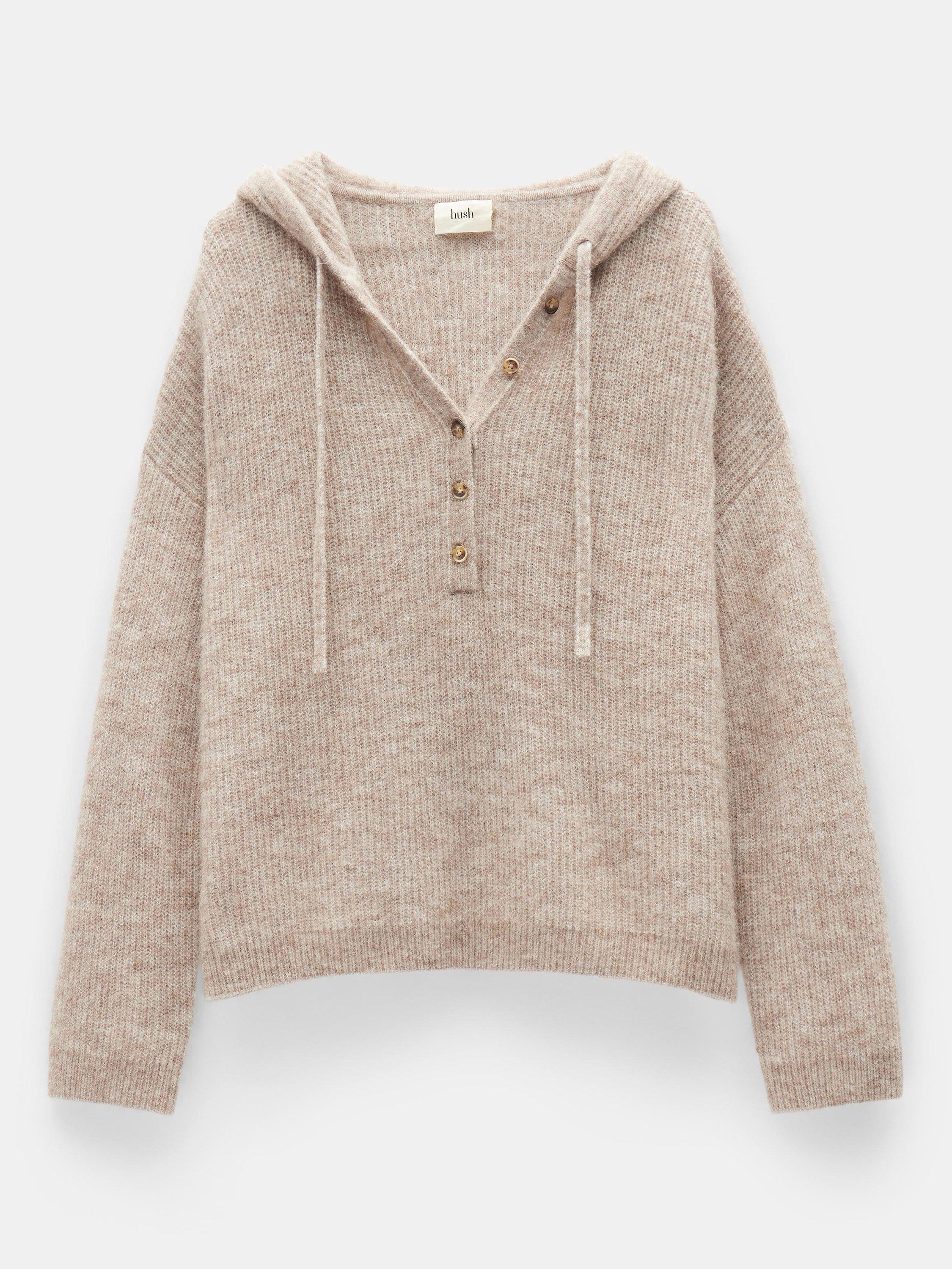 Product image 5 of 5, which shows HUSH Halle Rib Knit Hoodie, Antler, XS
