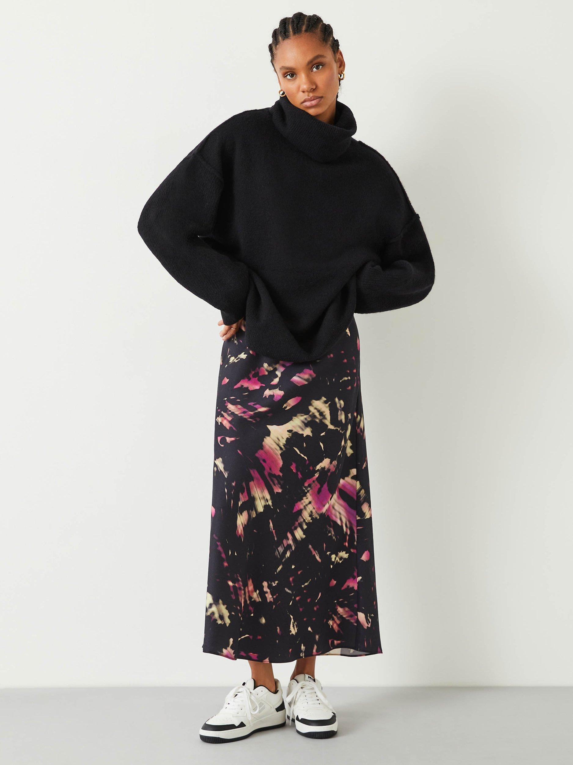 HUSH Emeri Shadow Print Slip Maxi Skirt Black Multi