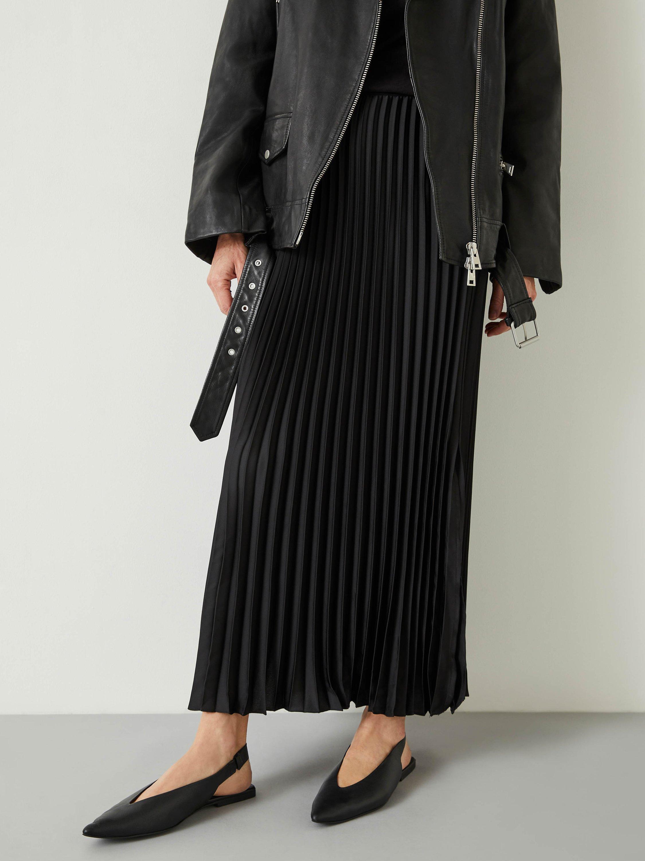 HUSH Pleated Satin Maxi Skirt Black