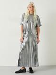 HUSH Raven Pleated Liquid Metallic Maxi Skirt