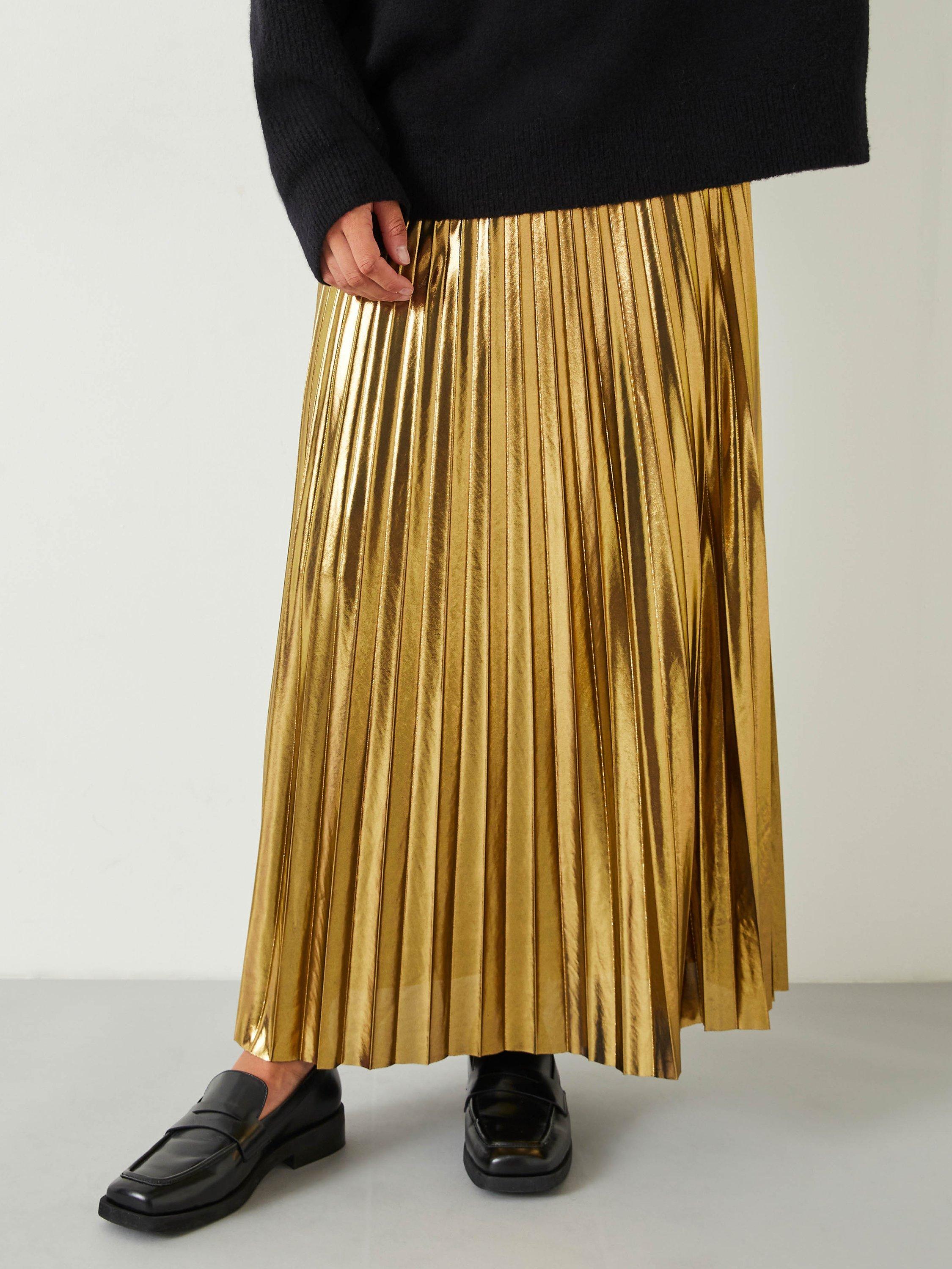 HUSH Raven Pleated Liquid Metallic Maxi Skirt Gold