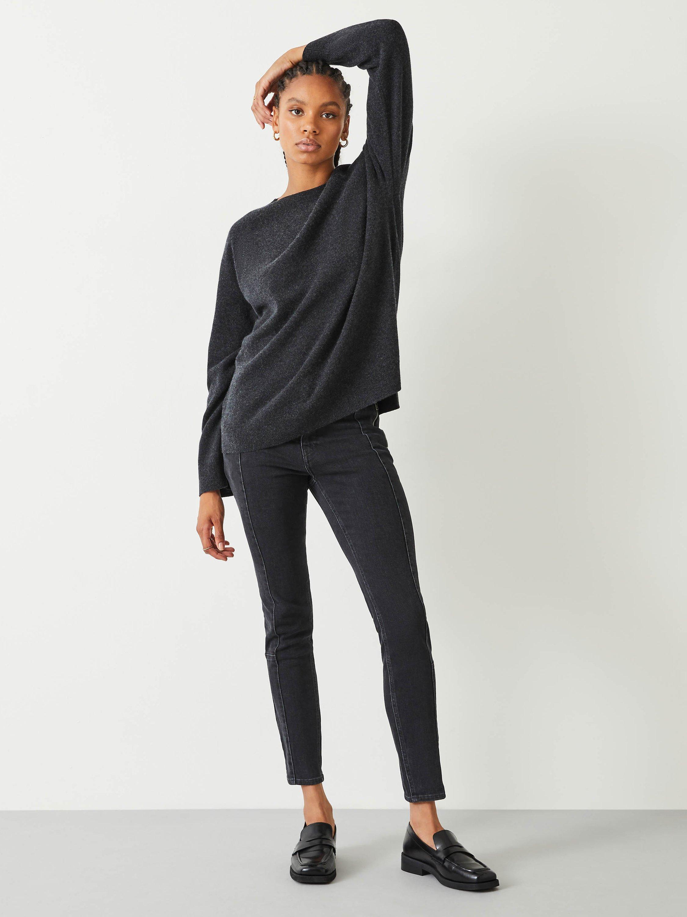 HUSH Neve Cashmere Boyfriend Jumper, Charcoal Marl, XS