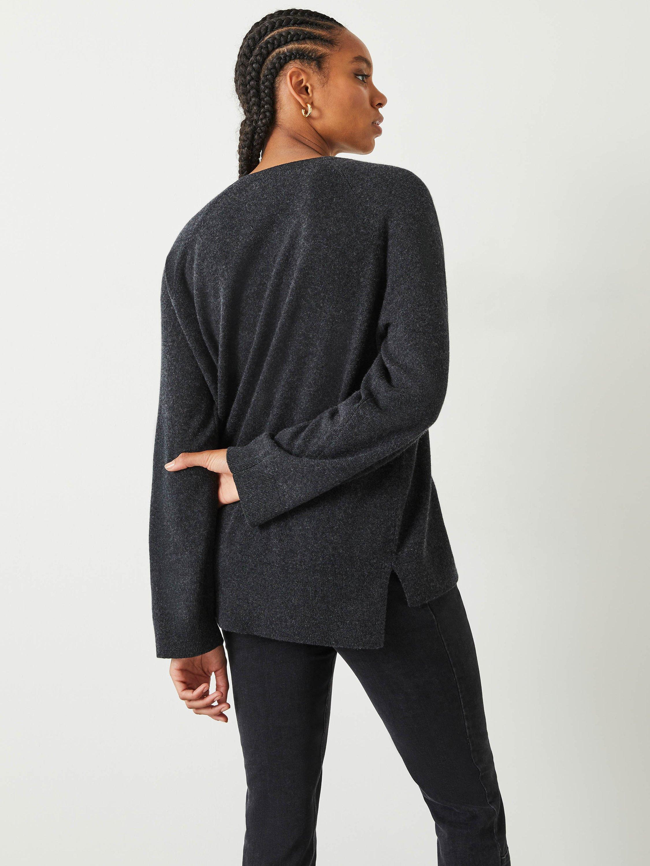 HUSH Neve Cashmere Boyfriend Jumper, Charcoal Marl, XS