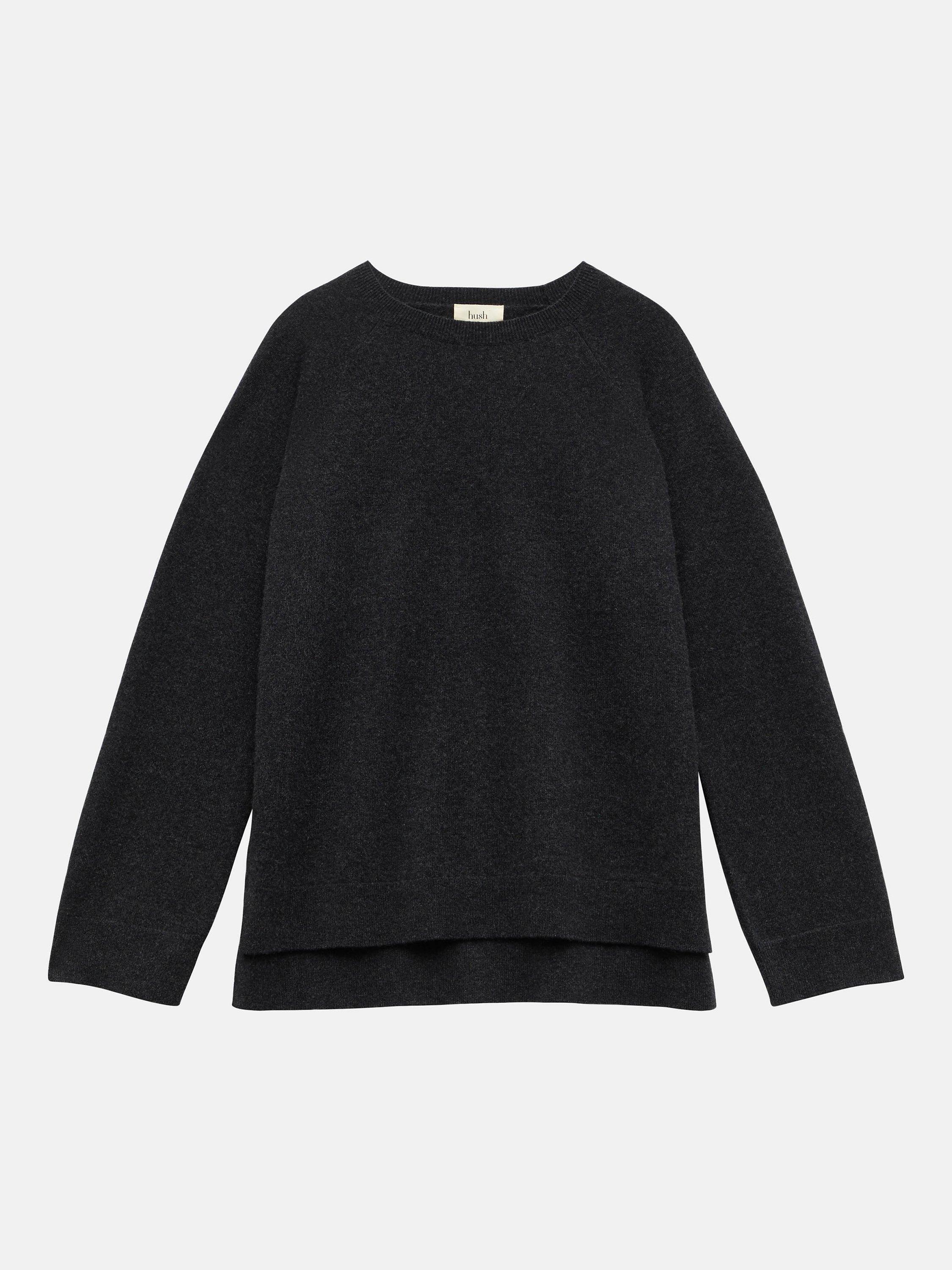 HUSH Neve Cashmere Boyfriend Jumper, Charcoal Marl, XS