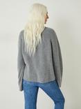 HUSH Raia Cashmere Ribbed Roll Neck Jumper, Mid Grey Marl