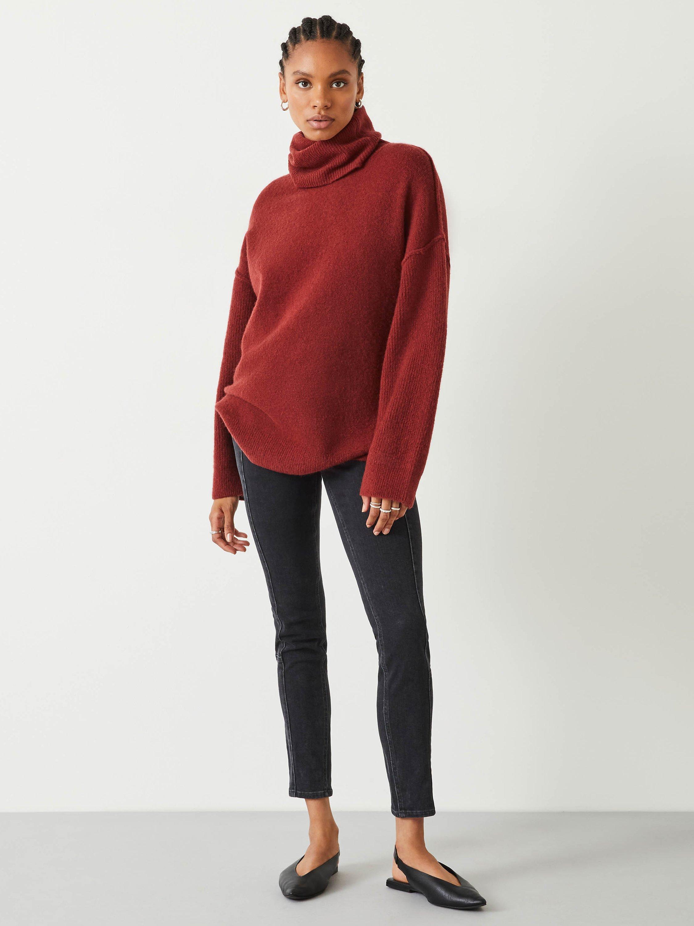 Product image 3 of 5, which shows HUSH Meryl Roll Neck Wool Blend Jumper, Henna Brown, XS