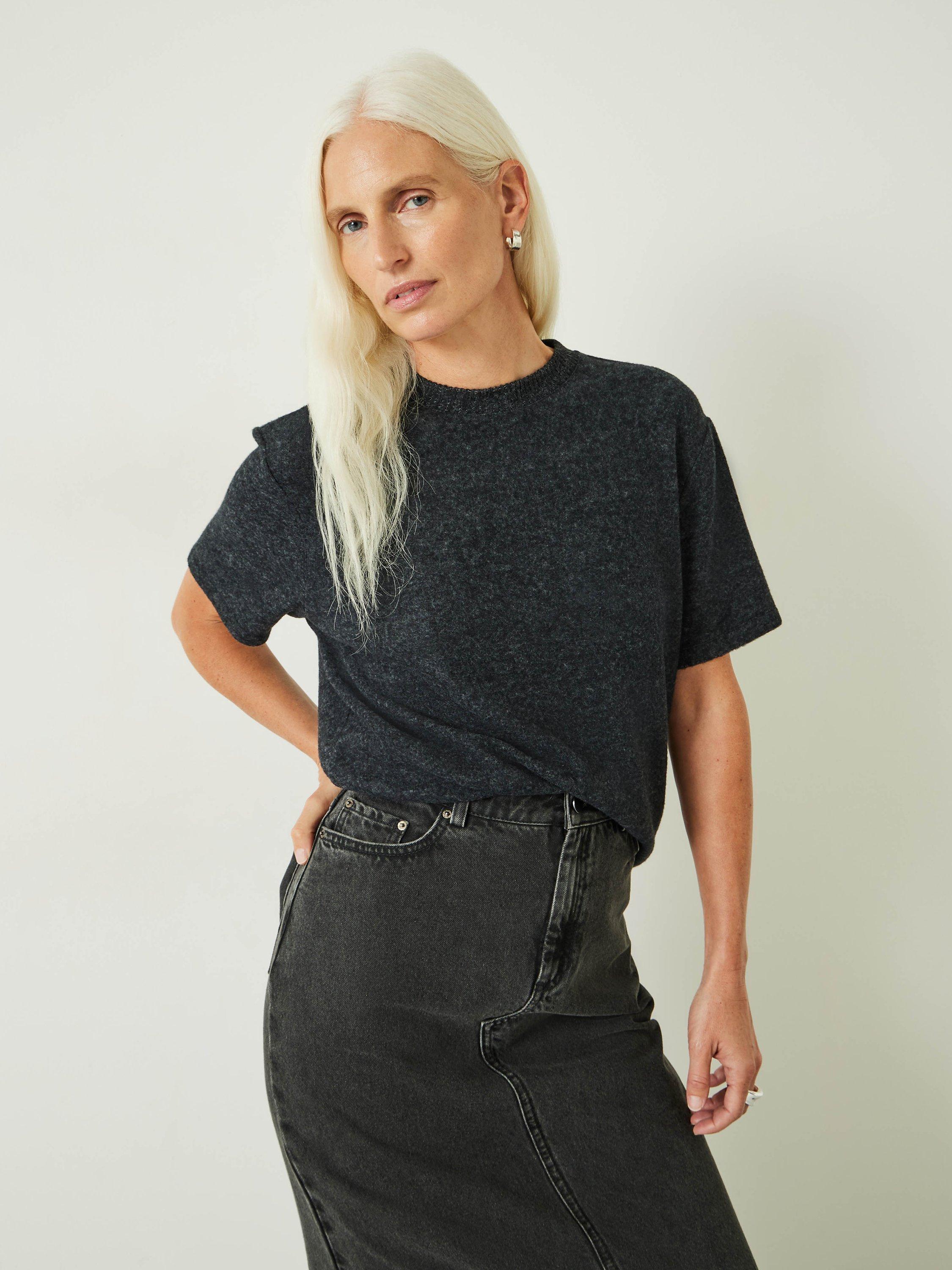 HUSH Elle Supersoft Boxy T-Shirt, Charcoal Marl