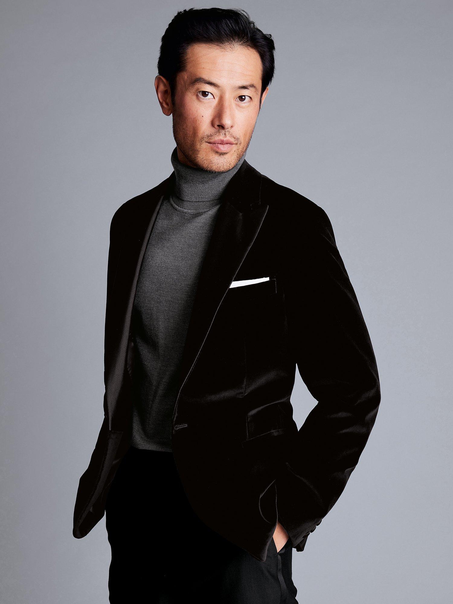 Product image 4 of 7, which shows Charles Tyrwhitt Slim Fit Italian Velvet Jacket, Black, 44R