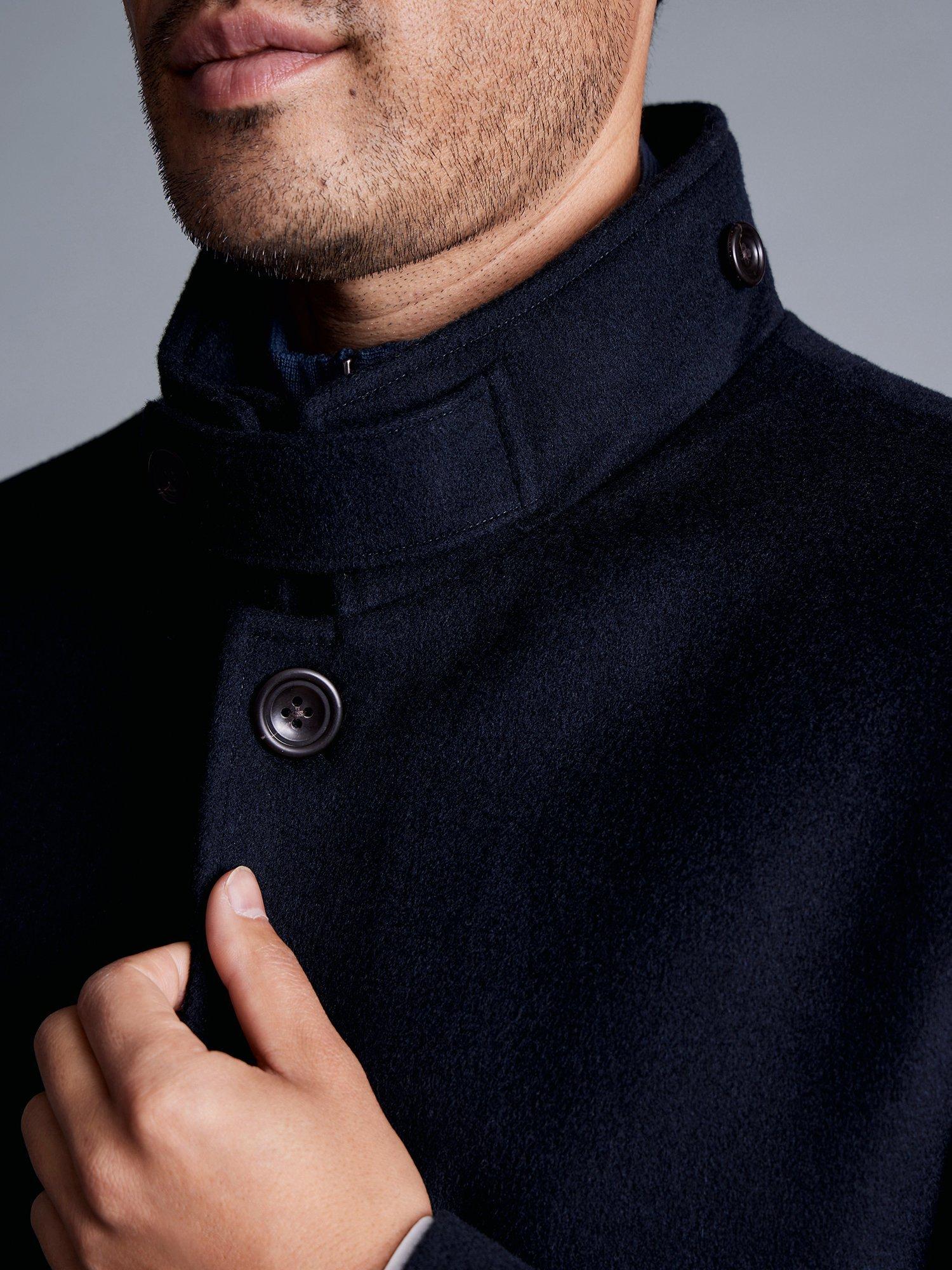 Product image 5 of 6, which shows Charles Tyrwhitt Pure Wool Funnel Neck Coat, Navy, 36R