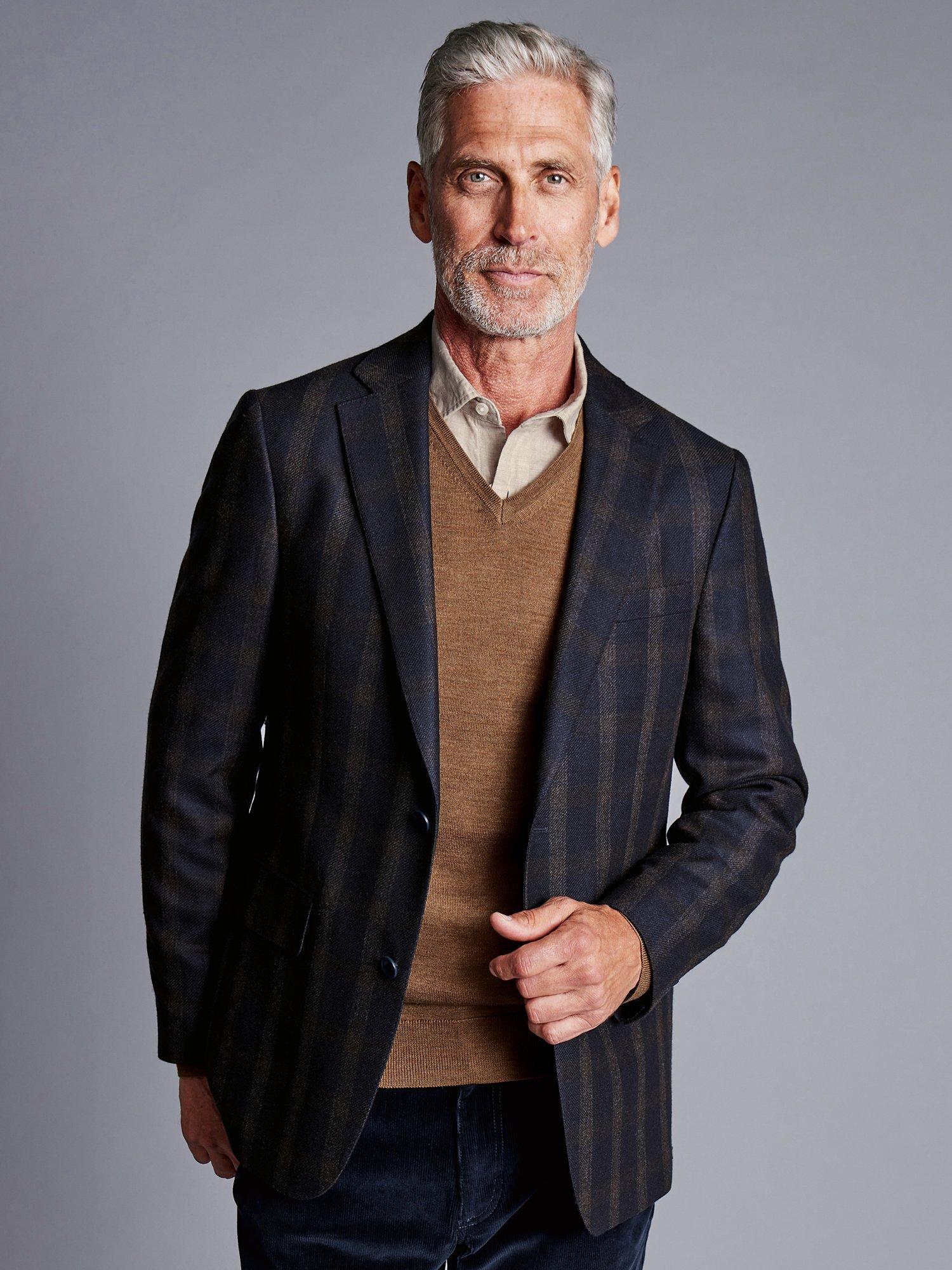 Charles Tyrwhitt Luxury Italian Check Slim Fit Blazer, Navy