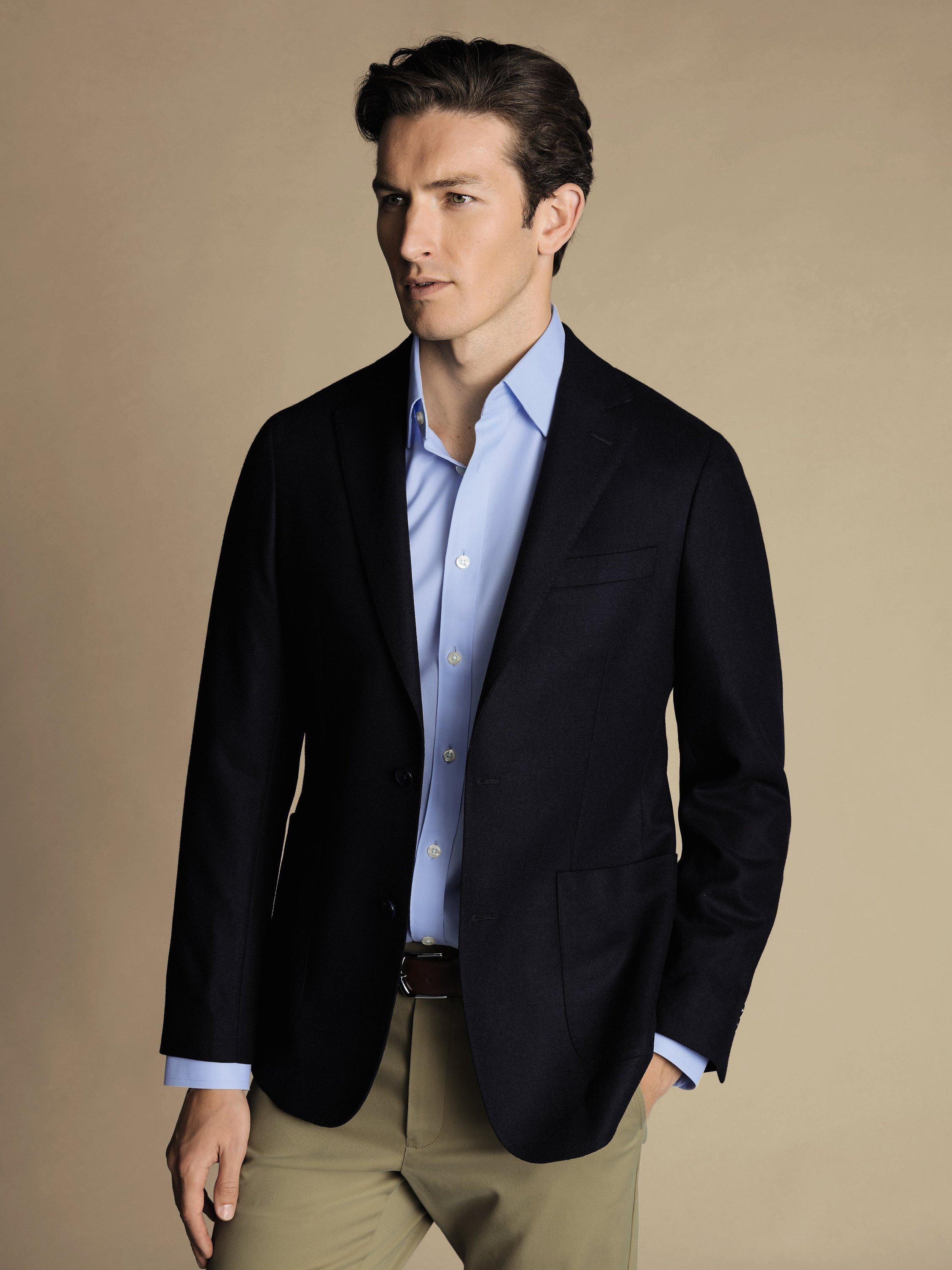 Product image 1 of 5, which shows Charles Tyrwhitt Twill Wool Unstructured Slim Fit Jacket, Navy, 42R
