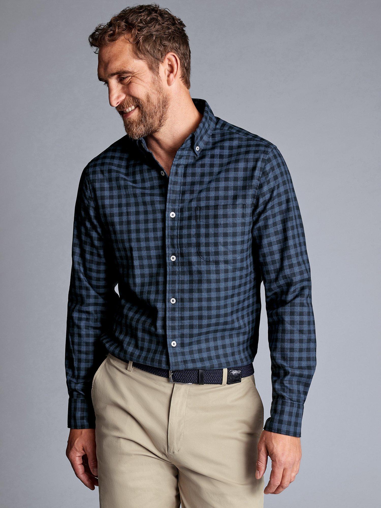 Charles Tyrwhitt Gingham Non-Iron Twill Slim Fit Shirt, Indigo Blue