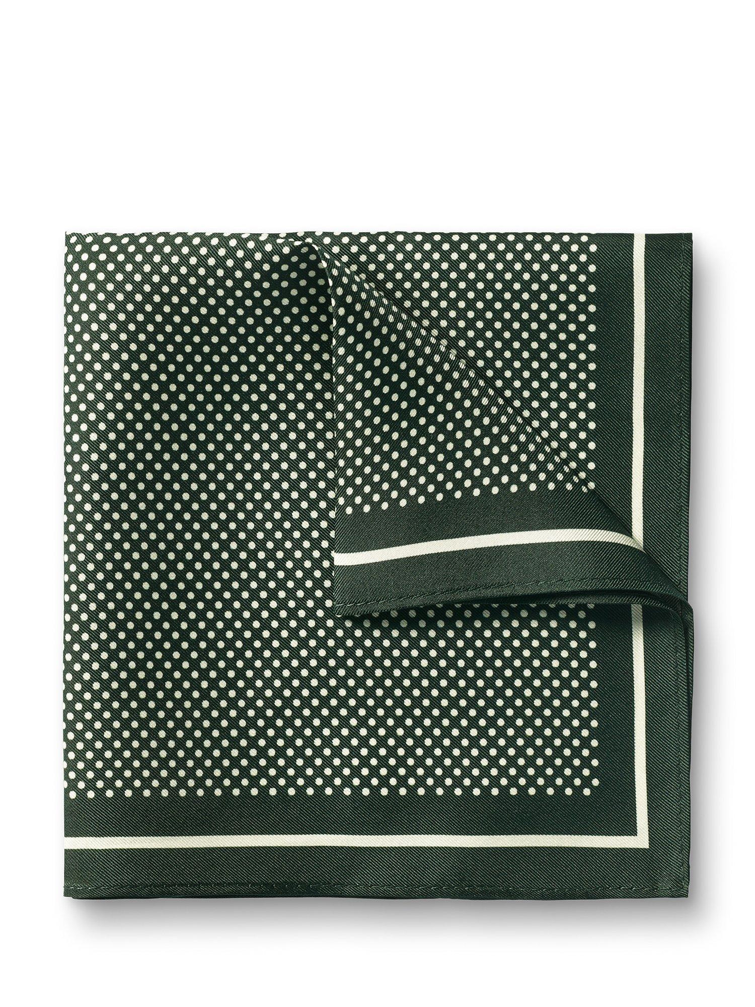 Charles Tyrwhitt Spot Silk Pocket Square, Dark Green/Ivory