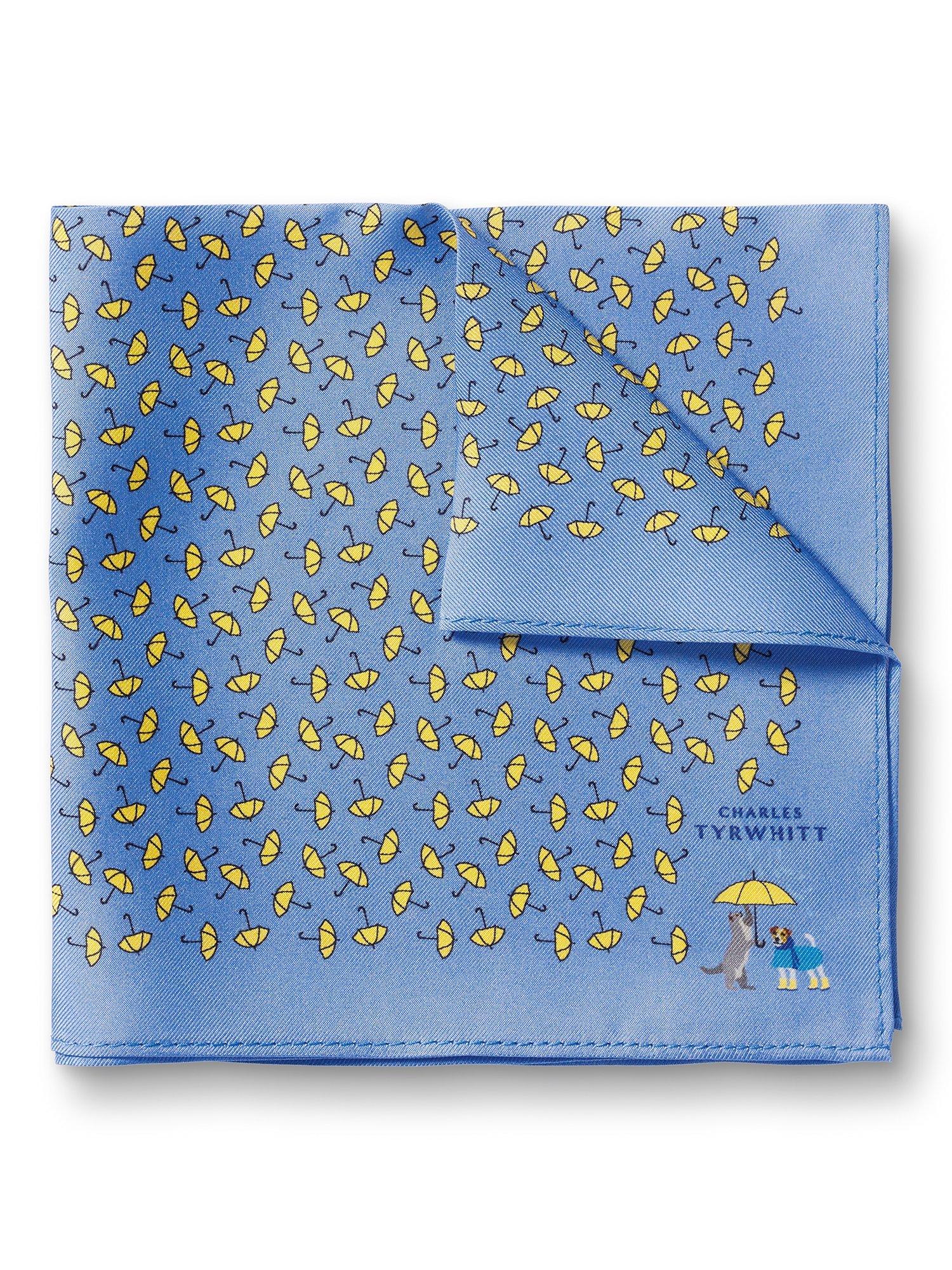 Charles Tyrwhitt Raining Cats And Dogs Print Silk Pocket Square, Cornflower Blue