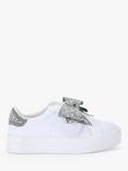 Kurt Geiger London Kids' Mini Laney Bow Leather Trainers, White/Silver