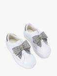 Kurt Geiger London Kids' Mini Laney Bow Leather Trainers, White/Silver