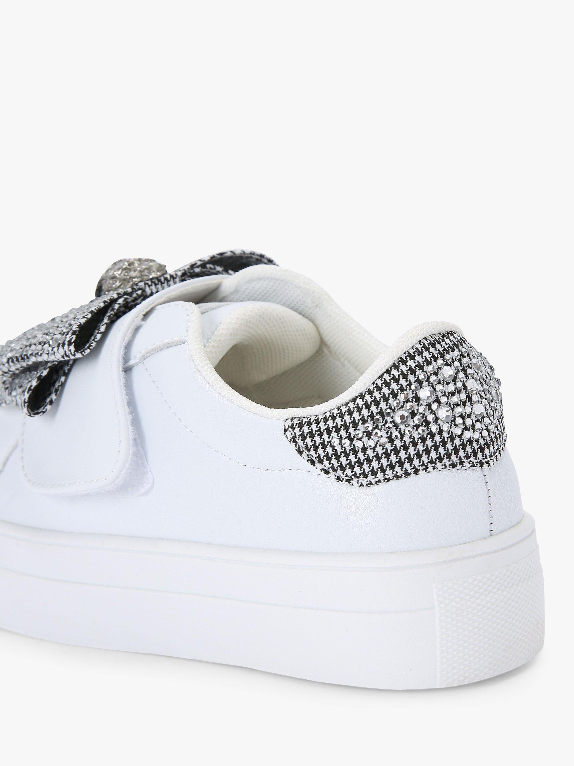 Product image 3 of 5, which shows Kurt Geiger London Kids' Mini Laney Bow Leather Trainers, White/Silver, 10 Jnr