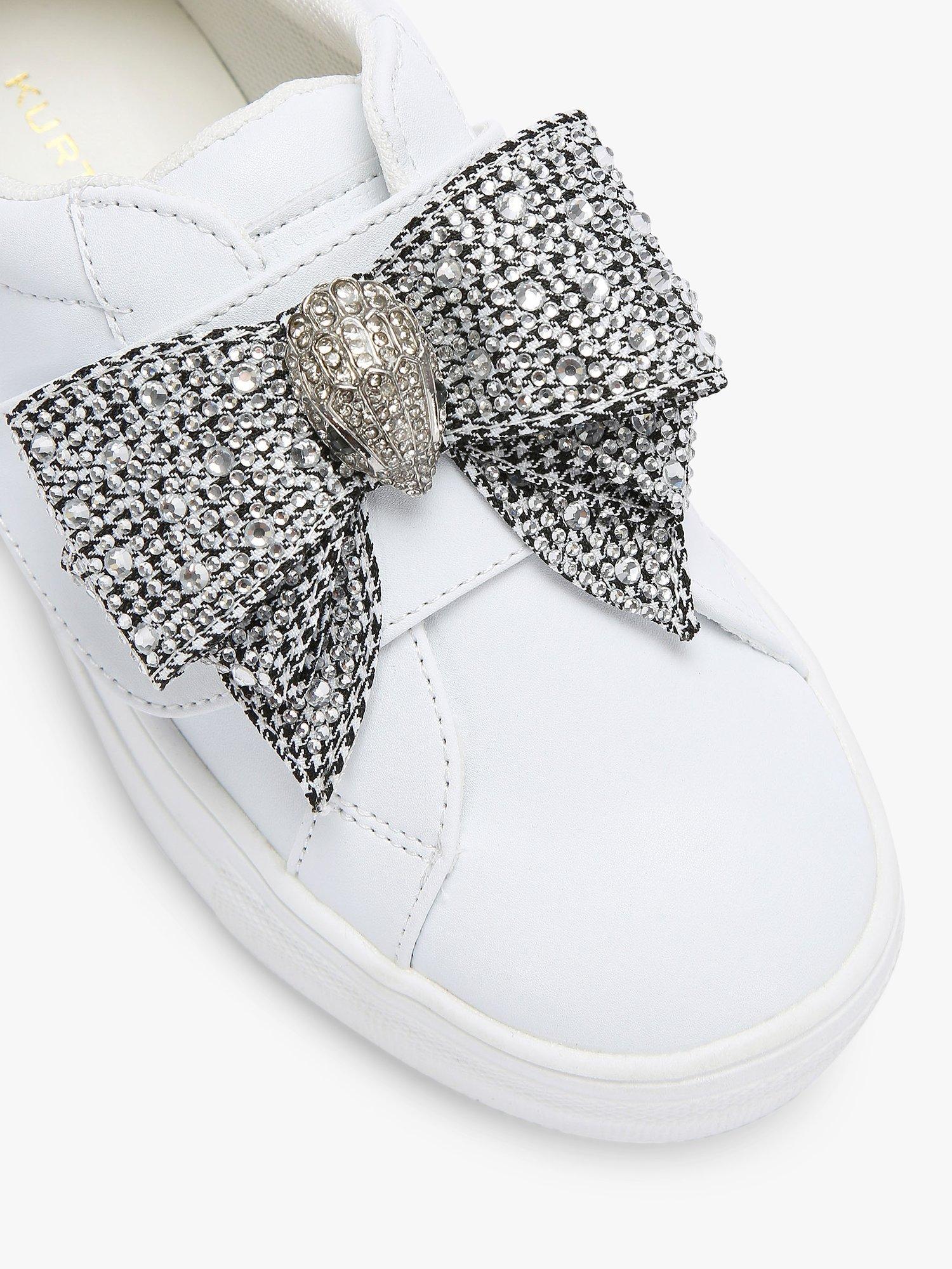 Product image 4 of 5, which shows Kurt Geiger London Kids' Mini Laney Bow Leather Trainers, White/Silver, 10 Jnr