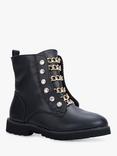 Kurt Geiger London Kids' Mini Bax Leather Biker Boots, Black